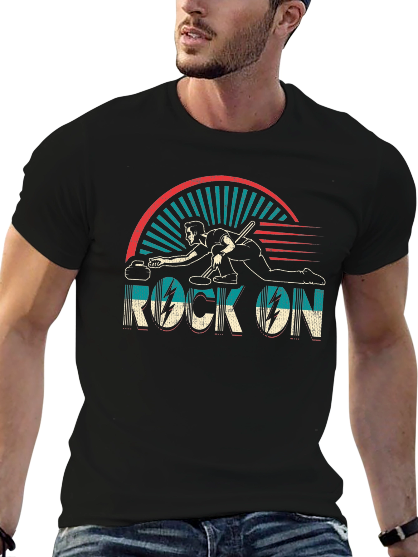Rock On Curling T-Shirt - Retro Design