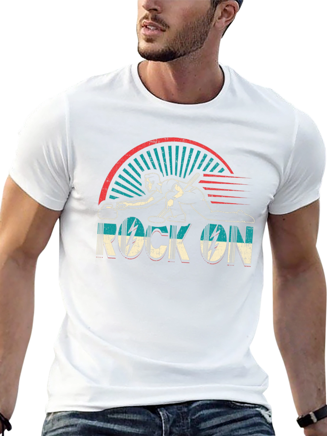 Rock On Curling T-Shirt - Retro Design