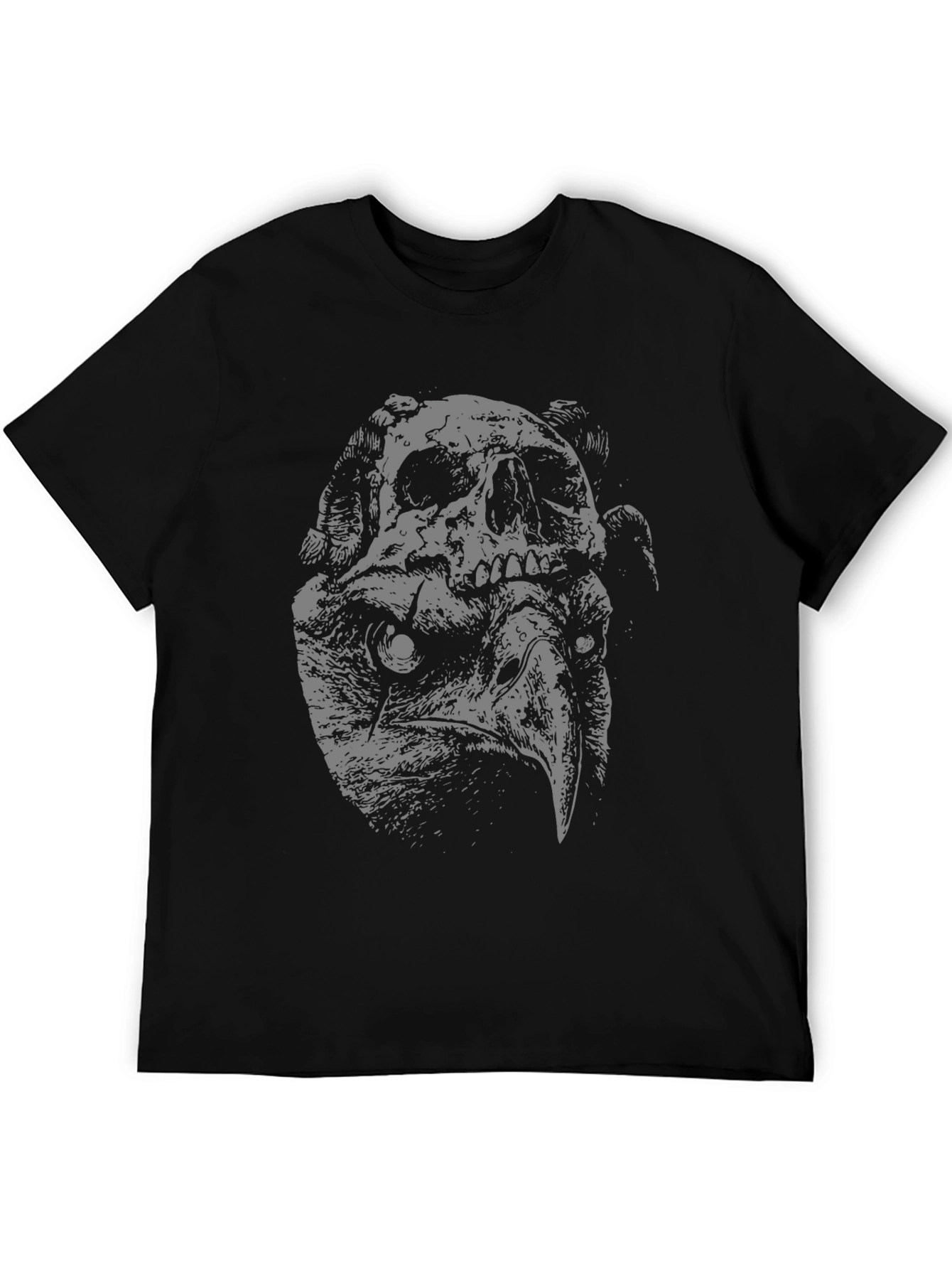 Skull Vulture Graphic Print Black T-Shirt