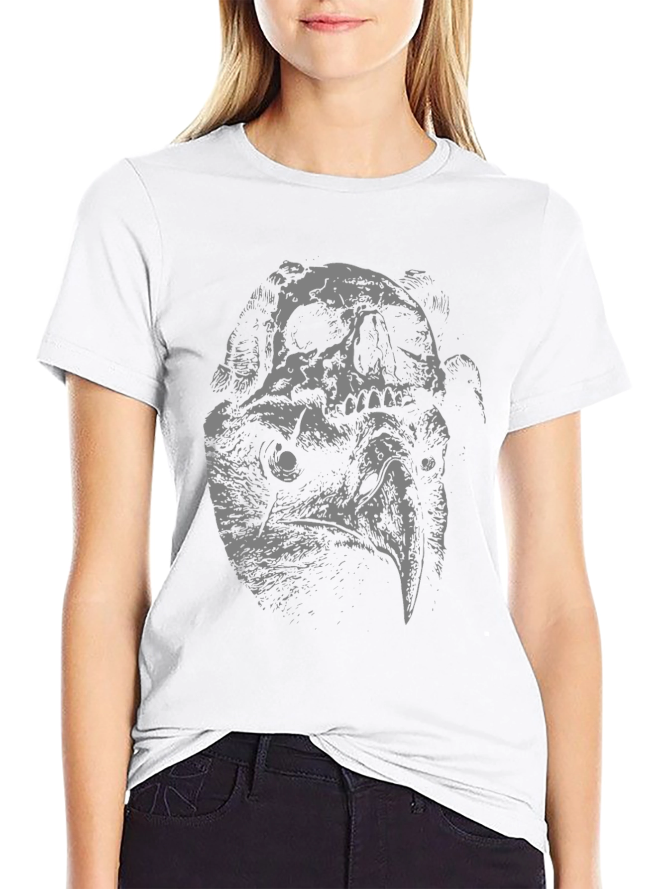 Skull Vulture Graphic Print Black T-Shirt
