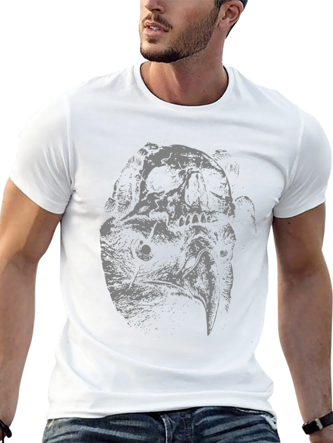 Skull Vulture Graphic Print Black T-Shirt