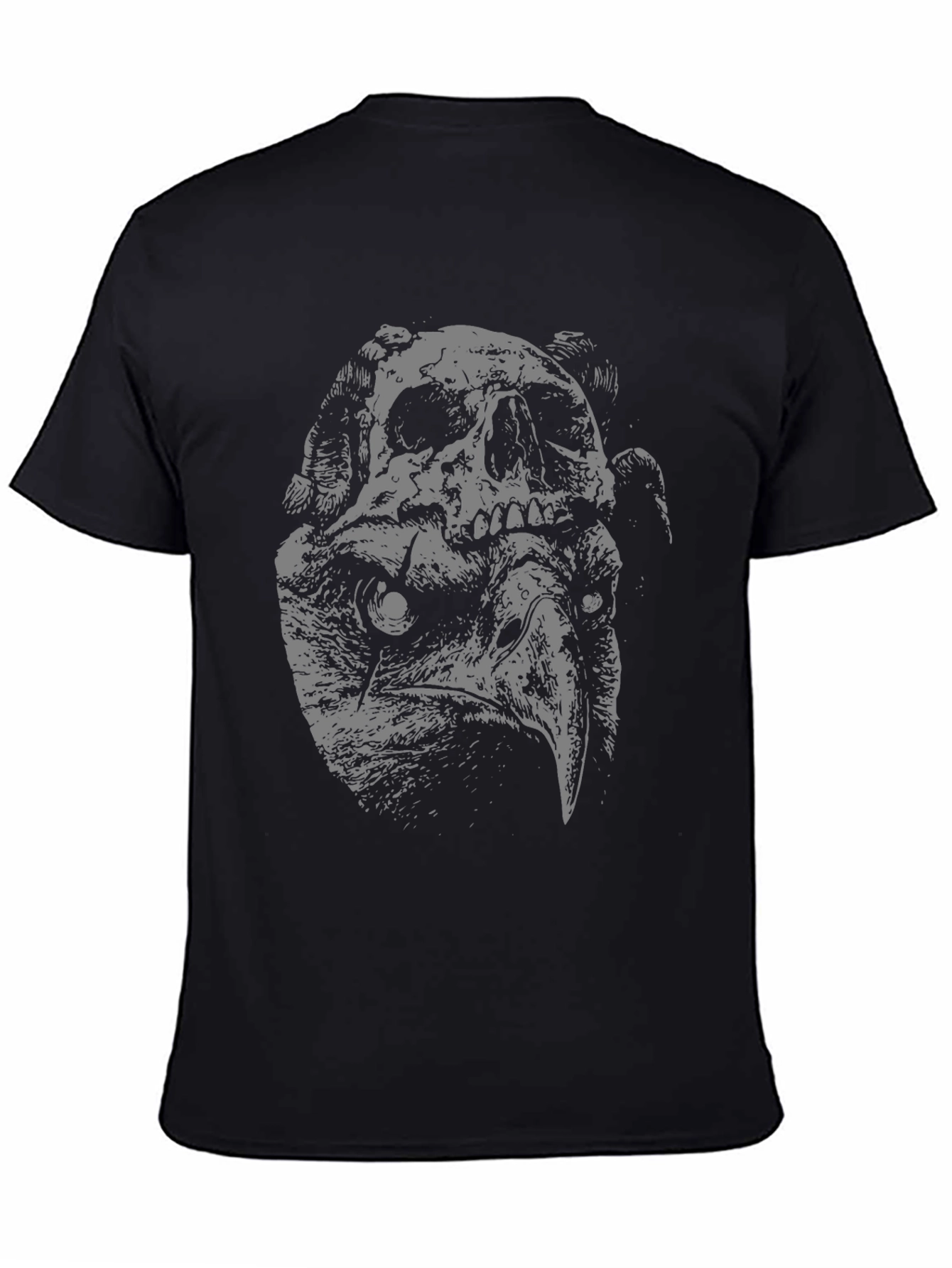 Skull Vulture Graphic Print Black T-Shirt