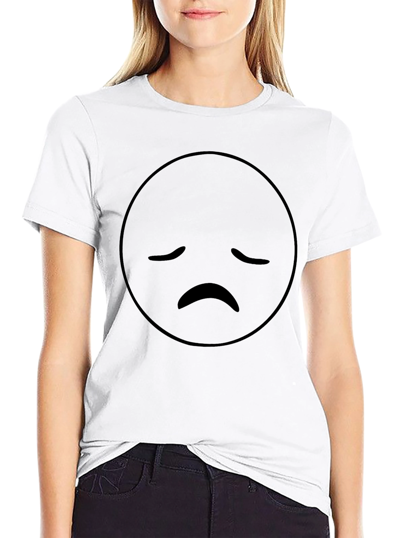 Sad Face Emoji Graphic Print T-Shirt