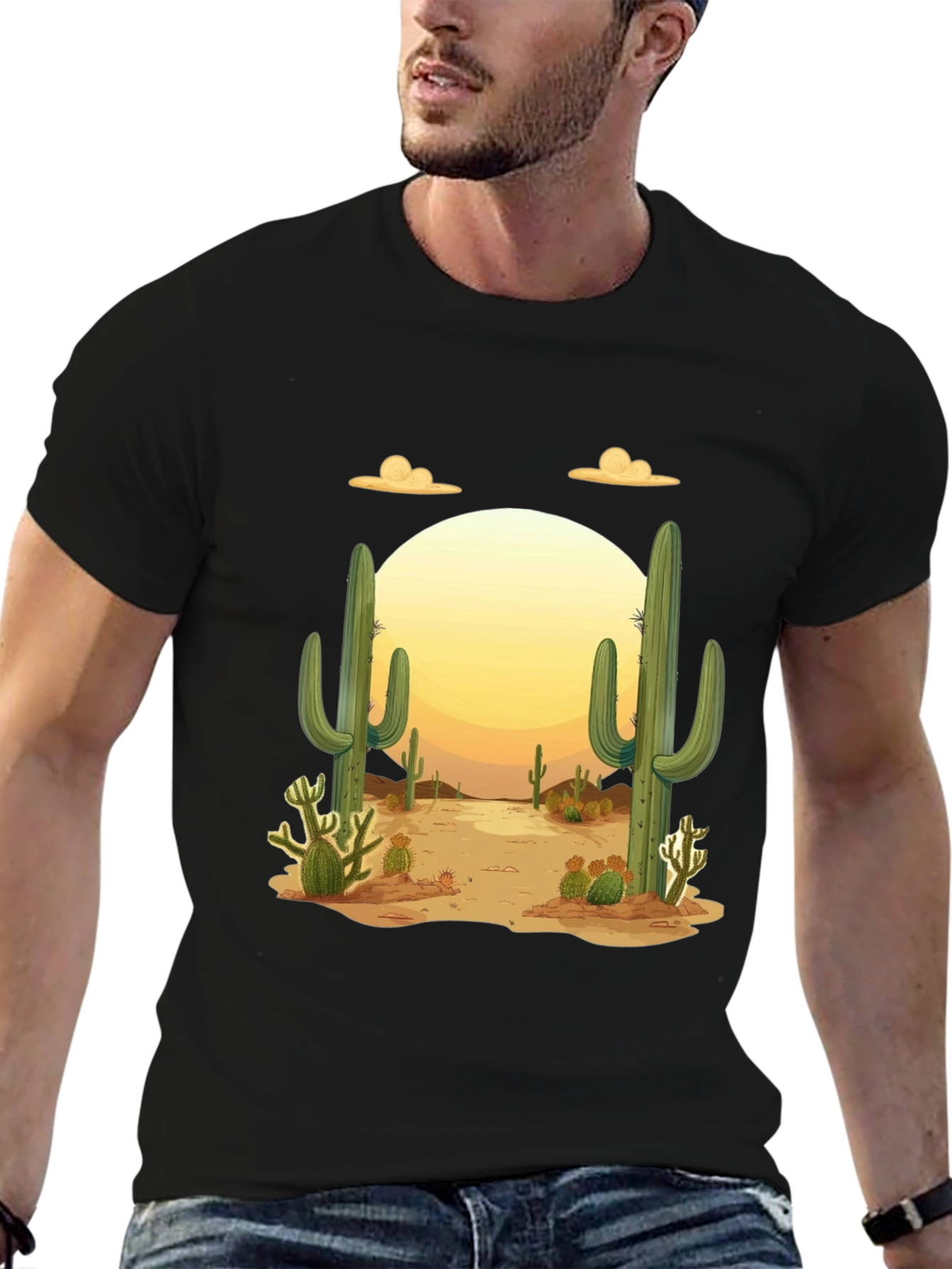 Desert Cactus Graphic Tee - Mens Black T-Shirt