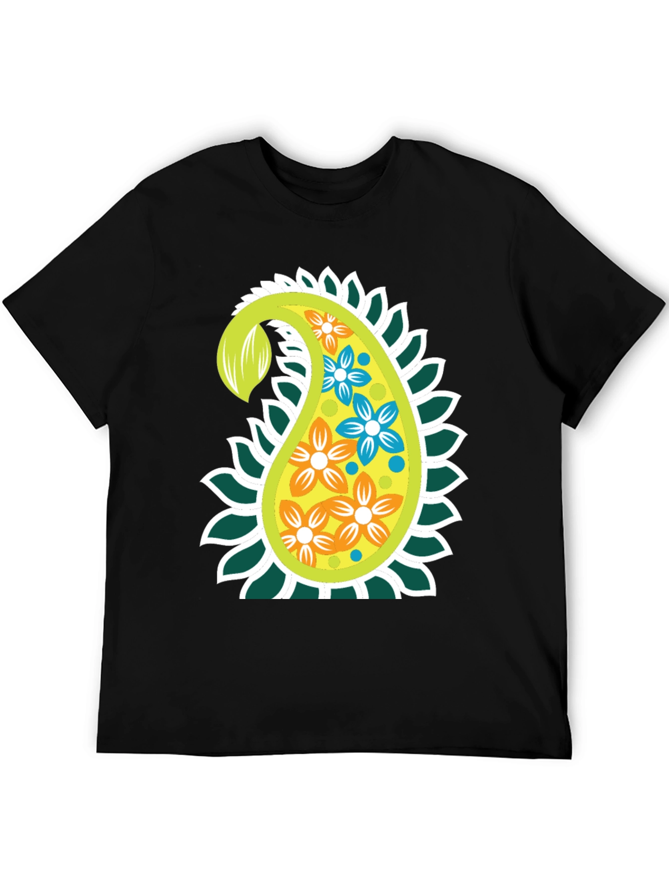 Paisley Flower Graphic Print Black T-Shirt