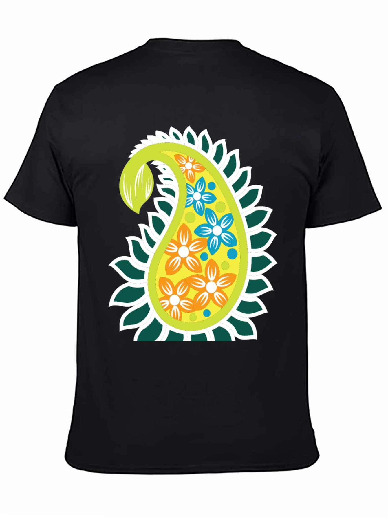 Paisley Flower Graphic Print Black T-Shirt