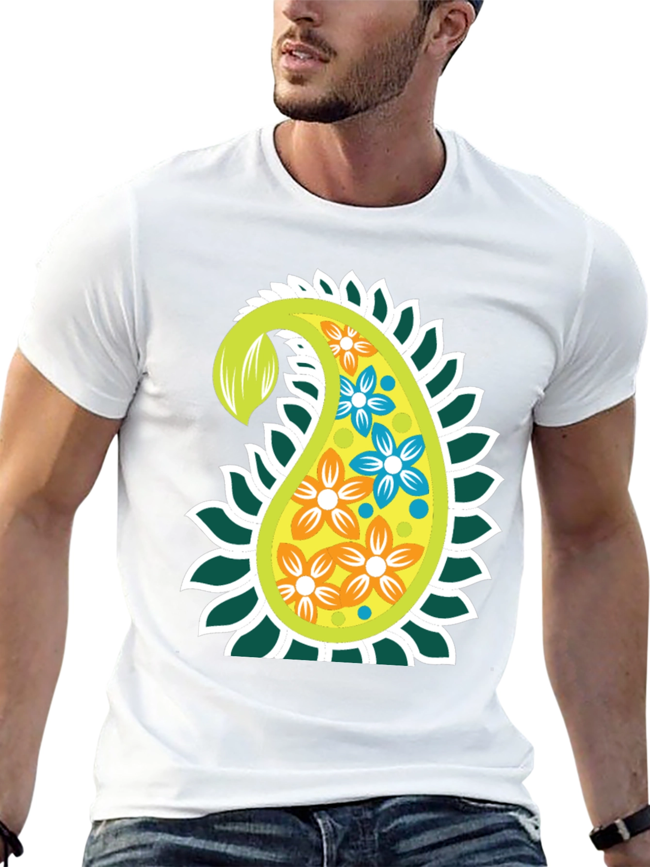 Paisley Flower Graphic Print Black T-Shirt