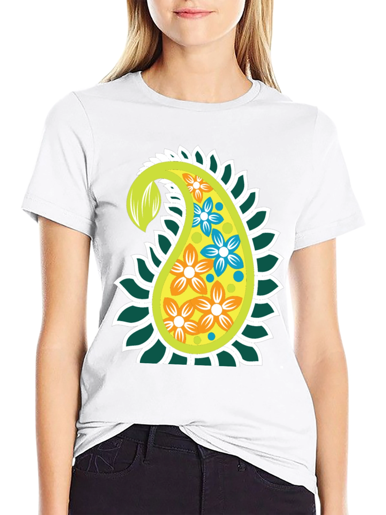 Paisley Flower Graphic Print Black T-Shirt