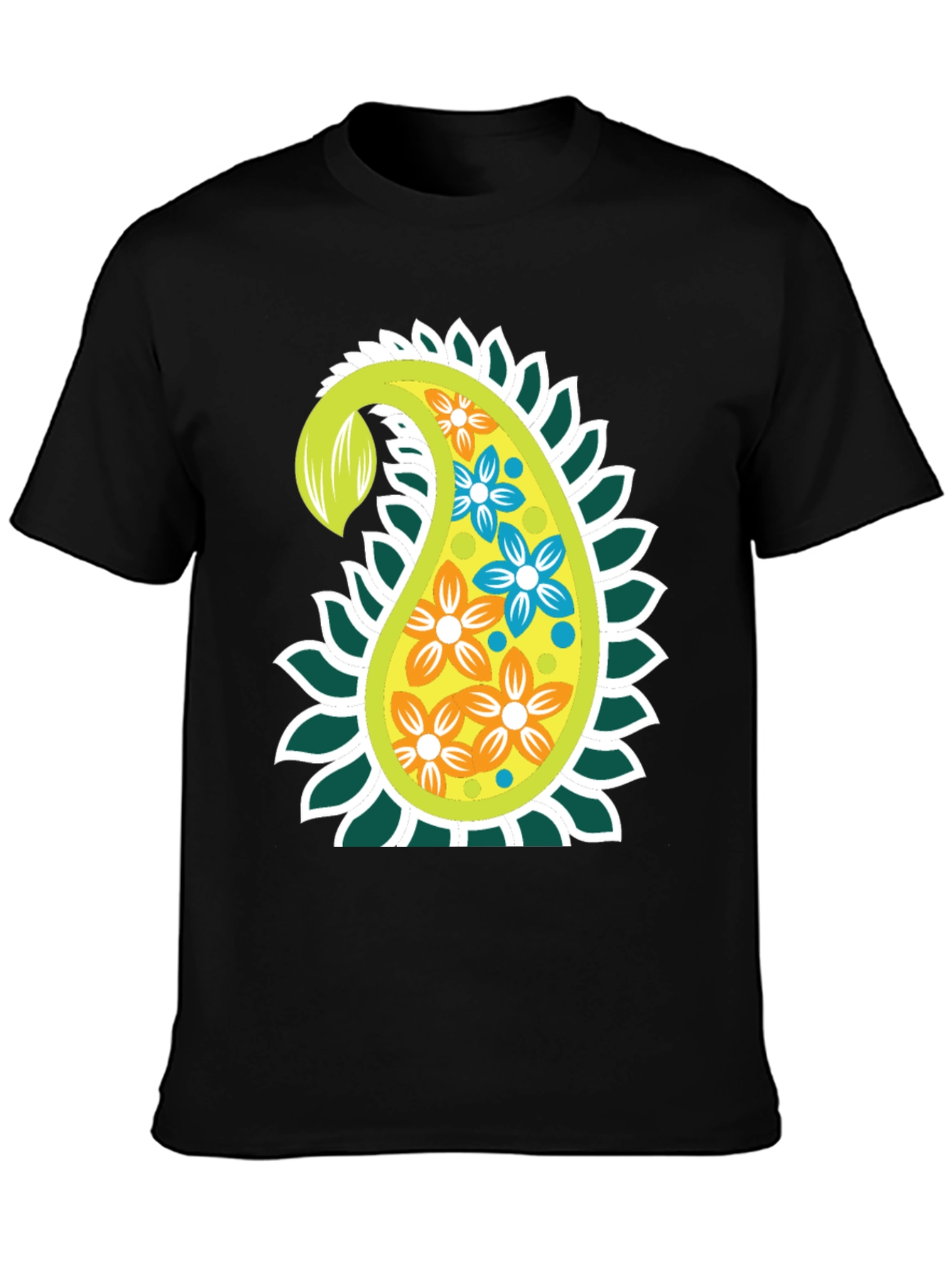 Paisley Flower Graphic Print Black T-Shirt