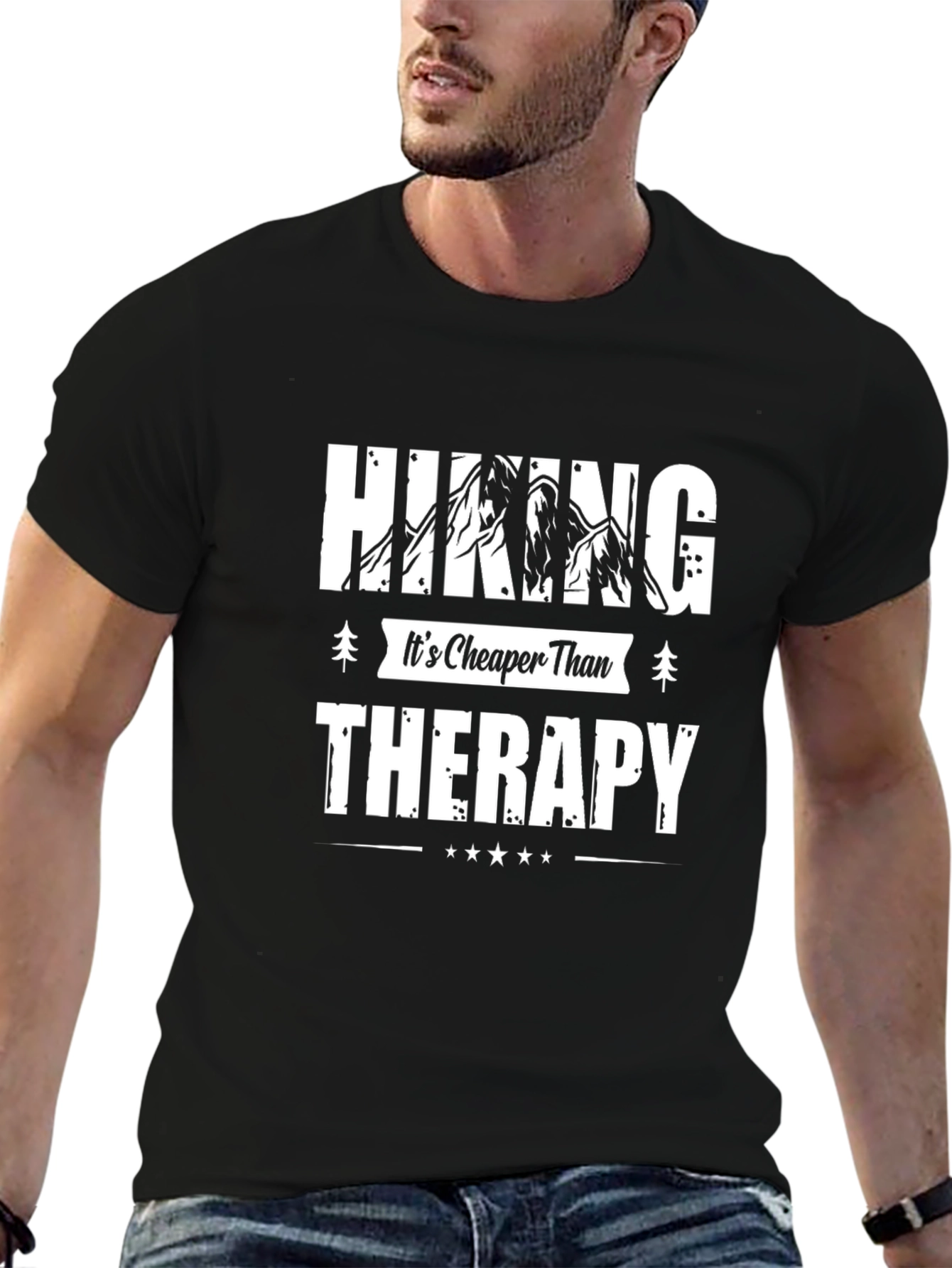 Hiking Cheaper Than Therapy Black Tee