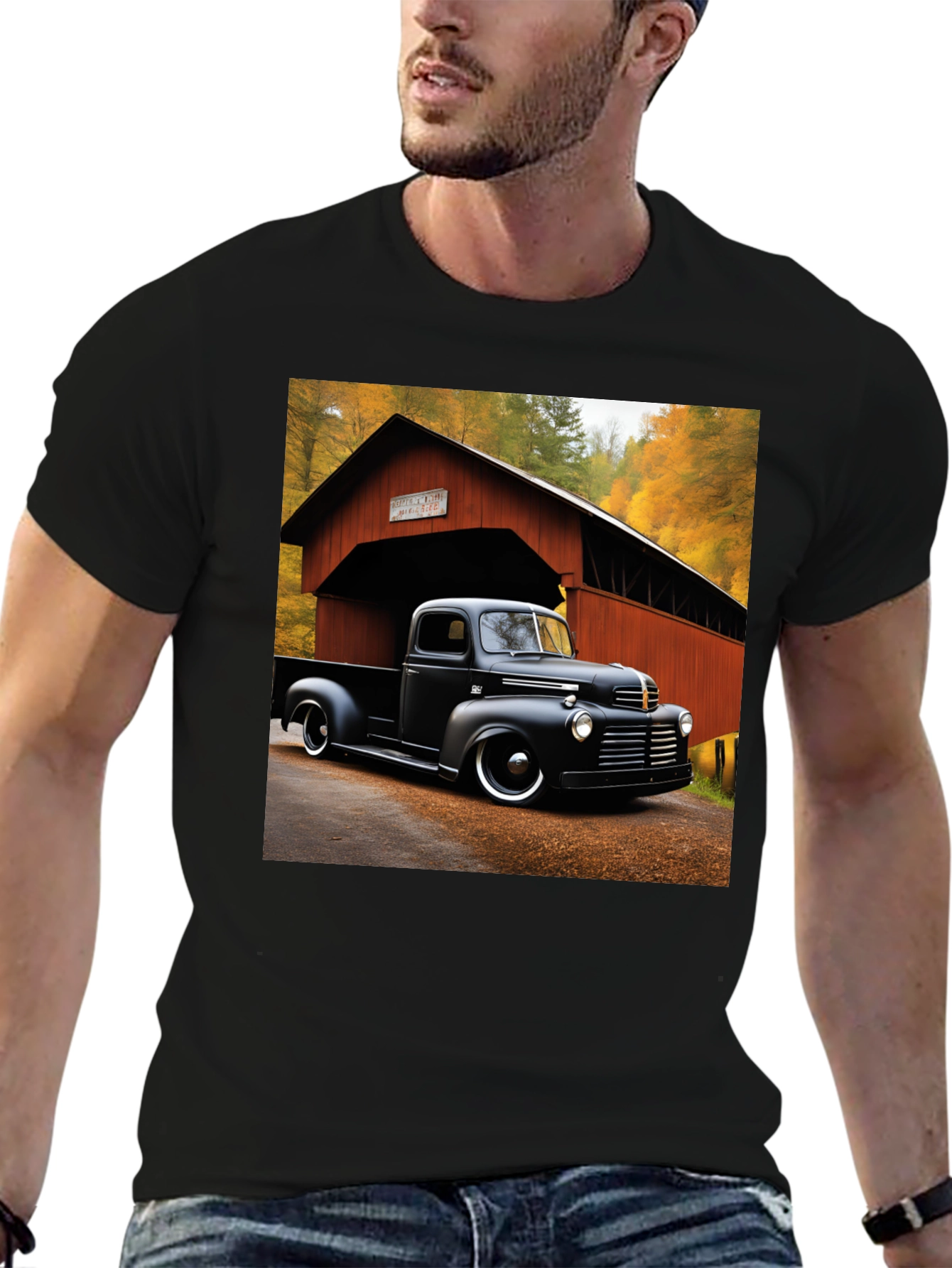 Classic Truck T-Shirt - Covered Bridge Backdrop