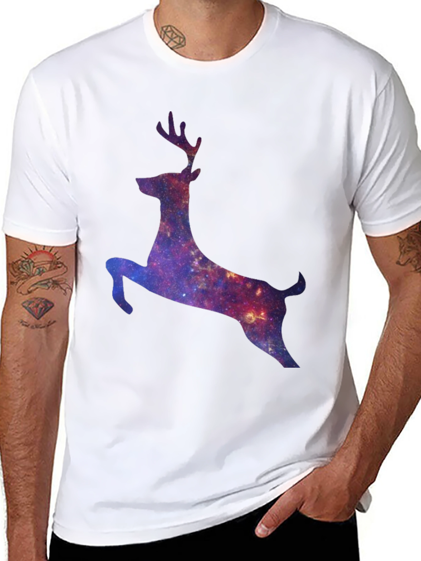 Galaxy Deer Graphic Tee - Black Cotton T-Shirt