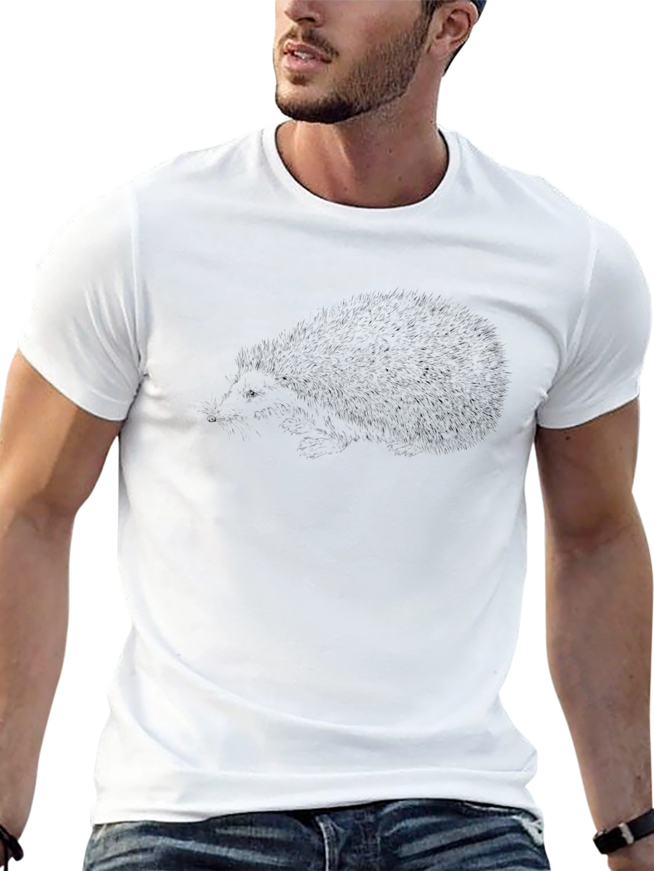 Mens Black Hedgehog Graphic Tee - Casual Comfort