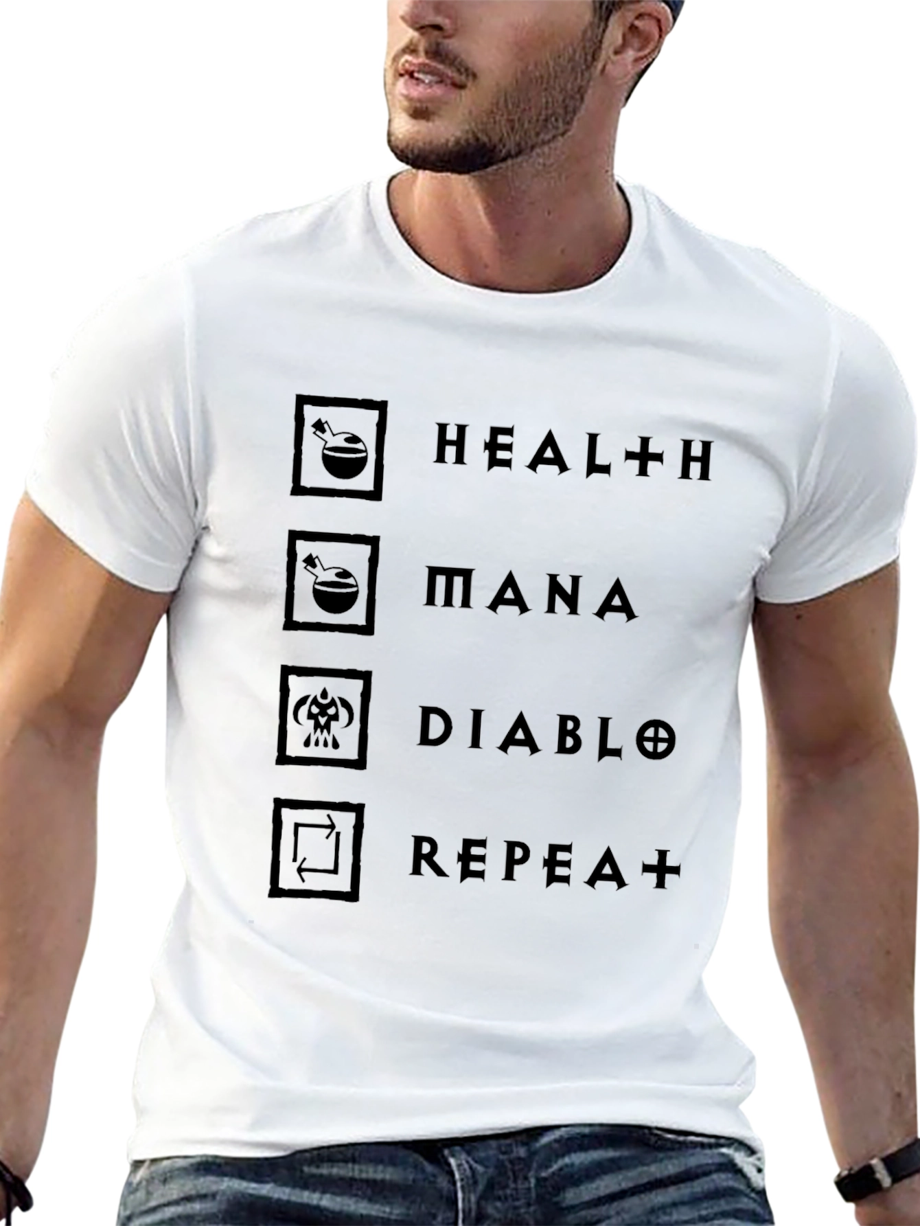 Diablo Inspired Graphic T-Shirt - Health Mana Repeat