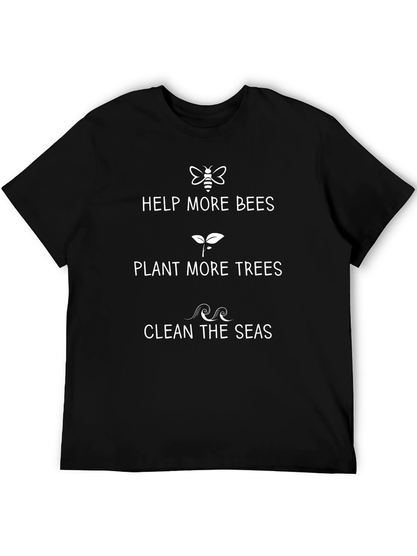 Eco-Friendly Black T-Shirt: Help Bees Plant Trees Clean Seas