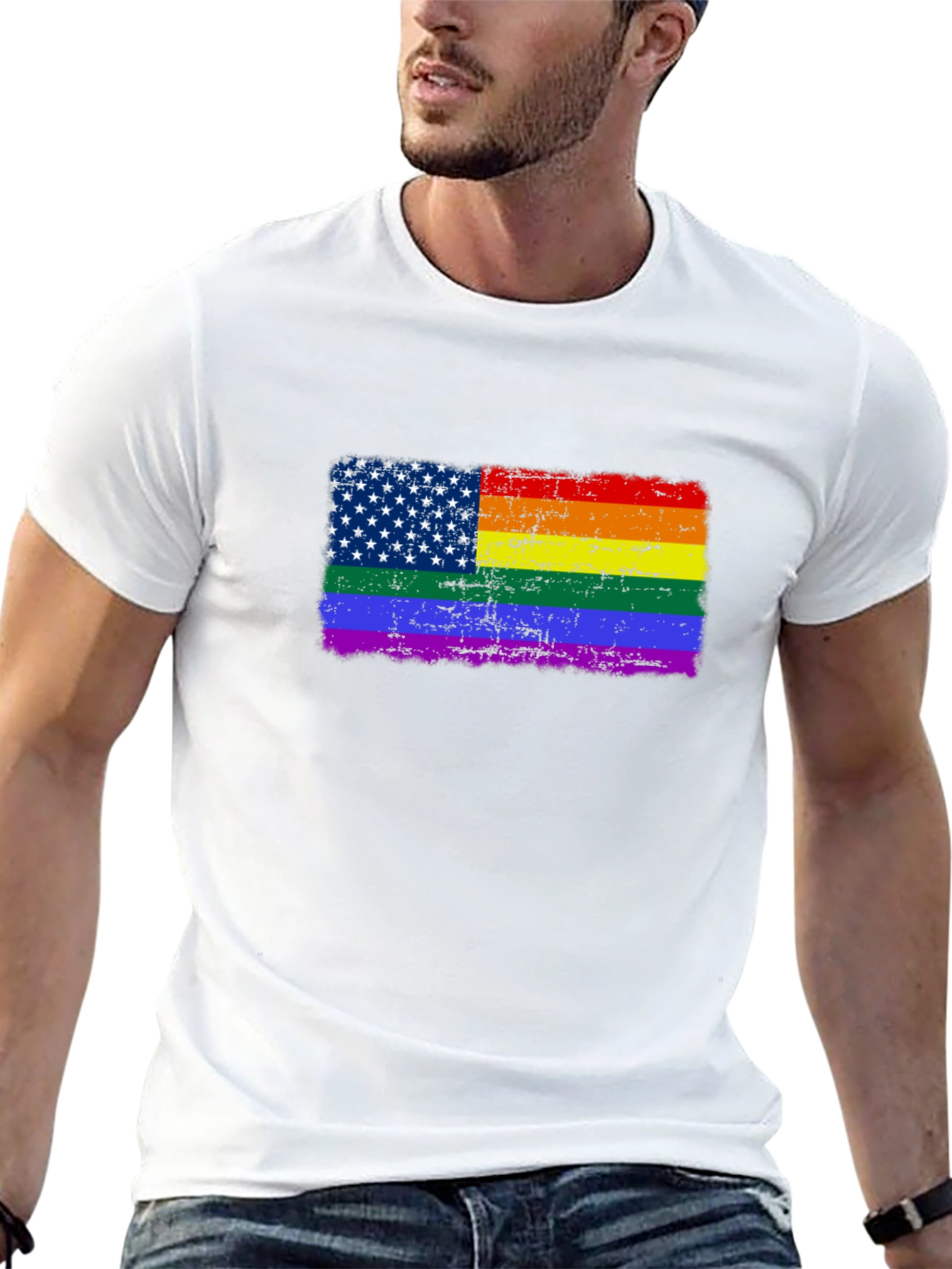 Pride USA Flag T-Shirt - Distressed Graphic Tee