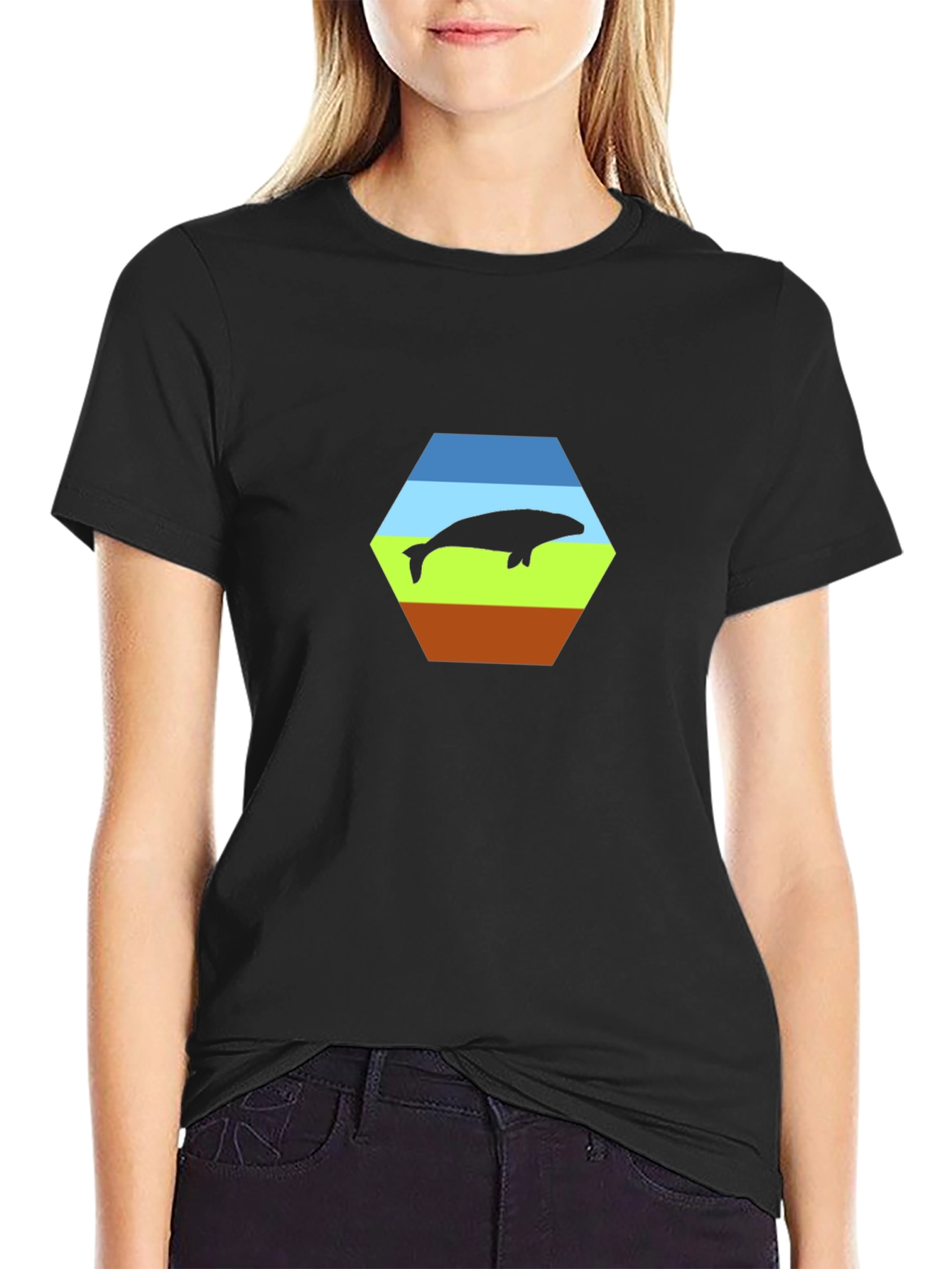 Stylish Whale Hexagon Graphic Tee - Soft Cotton Blend