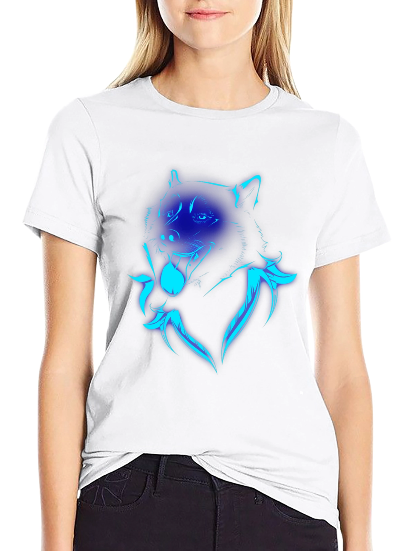 Neon Wolf Graphic Print Black T-Shirt