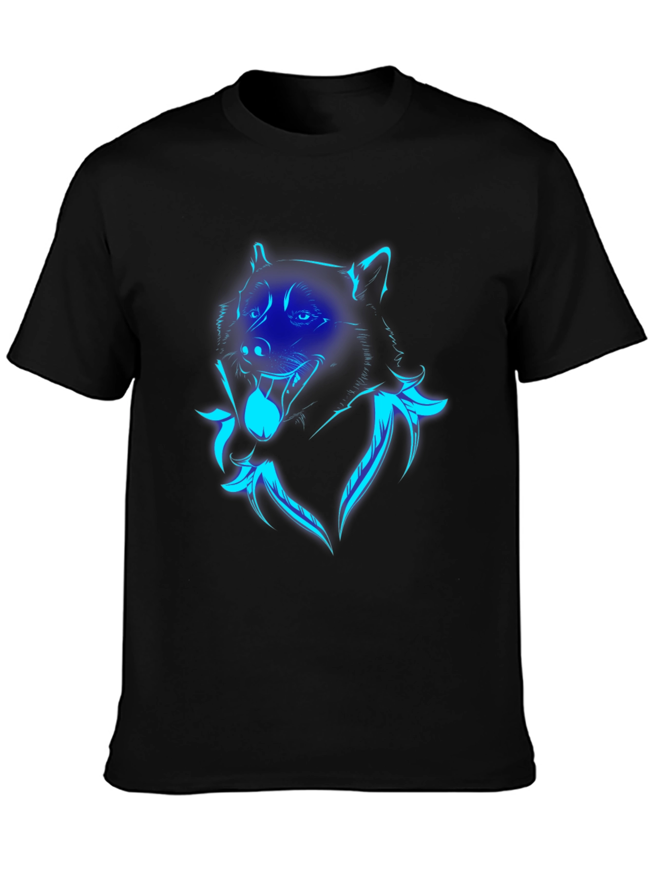 Neon Wolf Graphic Print Black T-Shirt