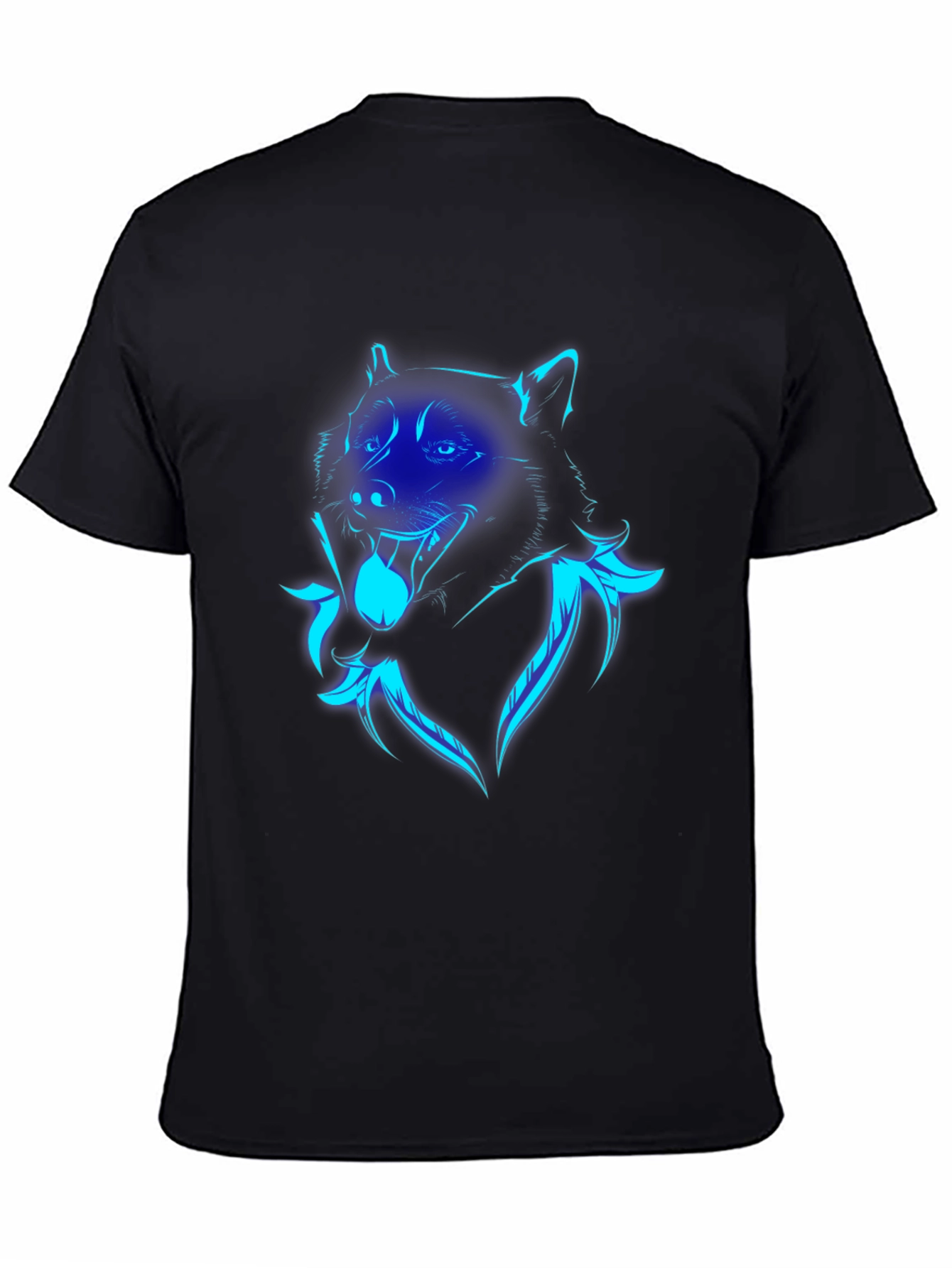 Neon Wolf Graphic Print Black T-Shirt