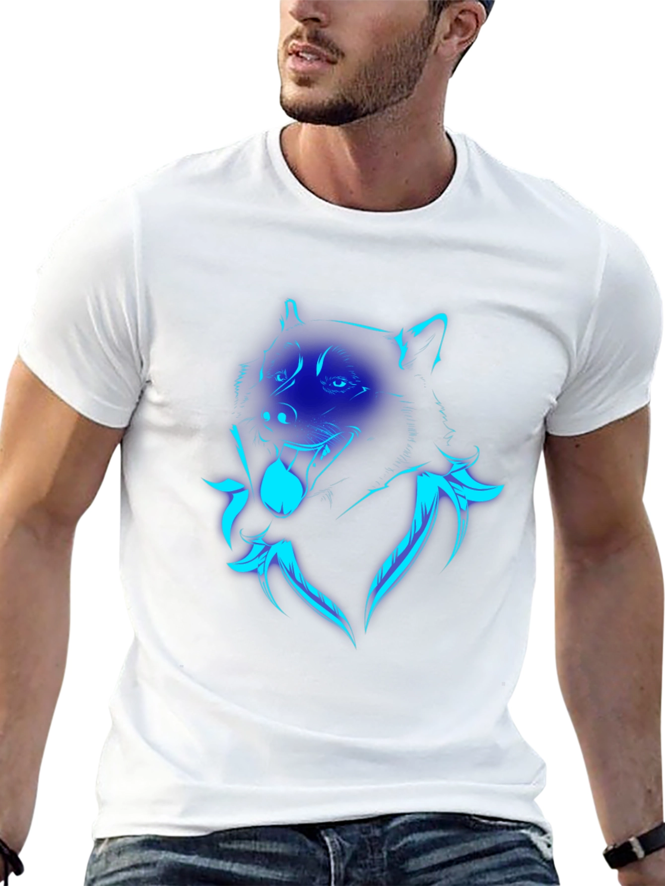 Neon Wolf Graphic Print Black T-Shirt