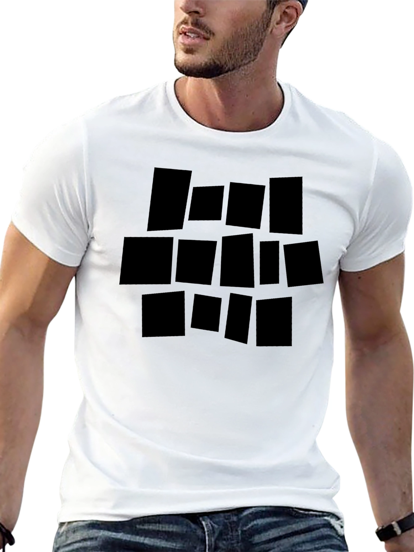 Abstract Geometric Block Print Black T-Shirt
