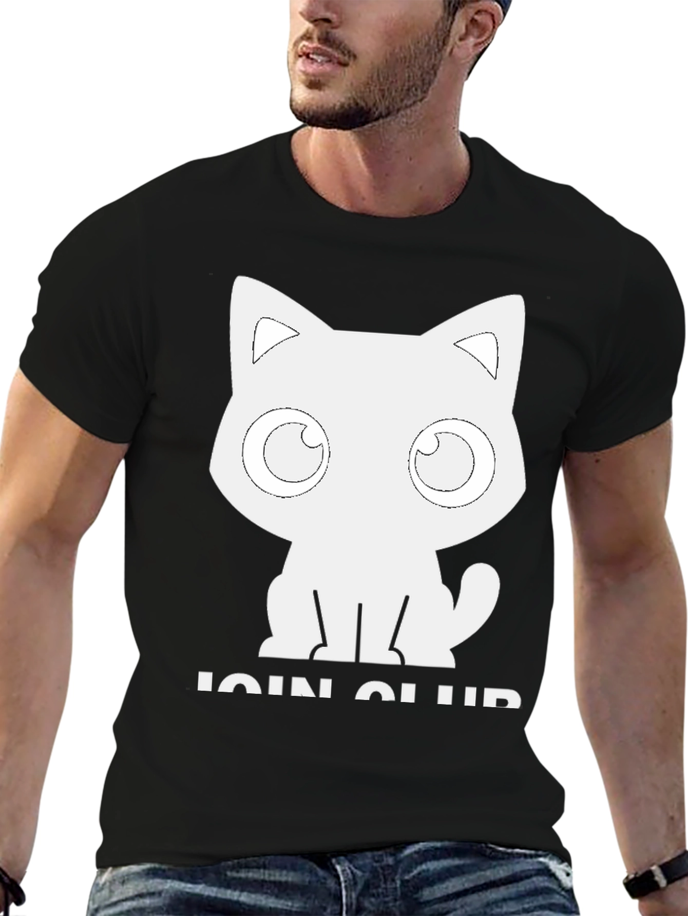 Cute Cat Club T-Shirt - Black Cotton Graphic Tee