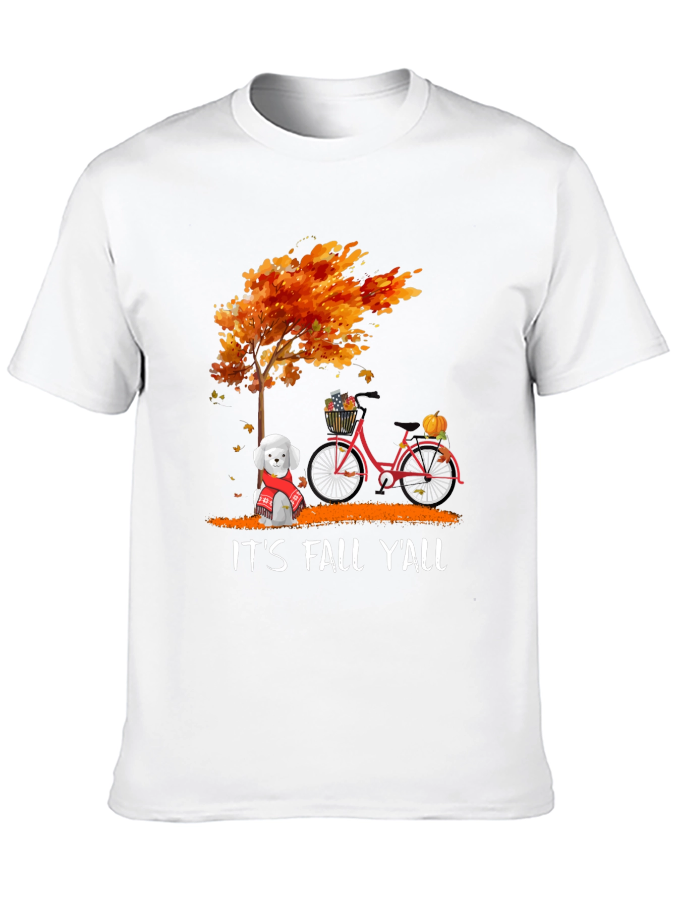 Fall Yall T-Shirt: Autumn Tree Dog & Bike Design