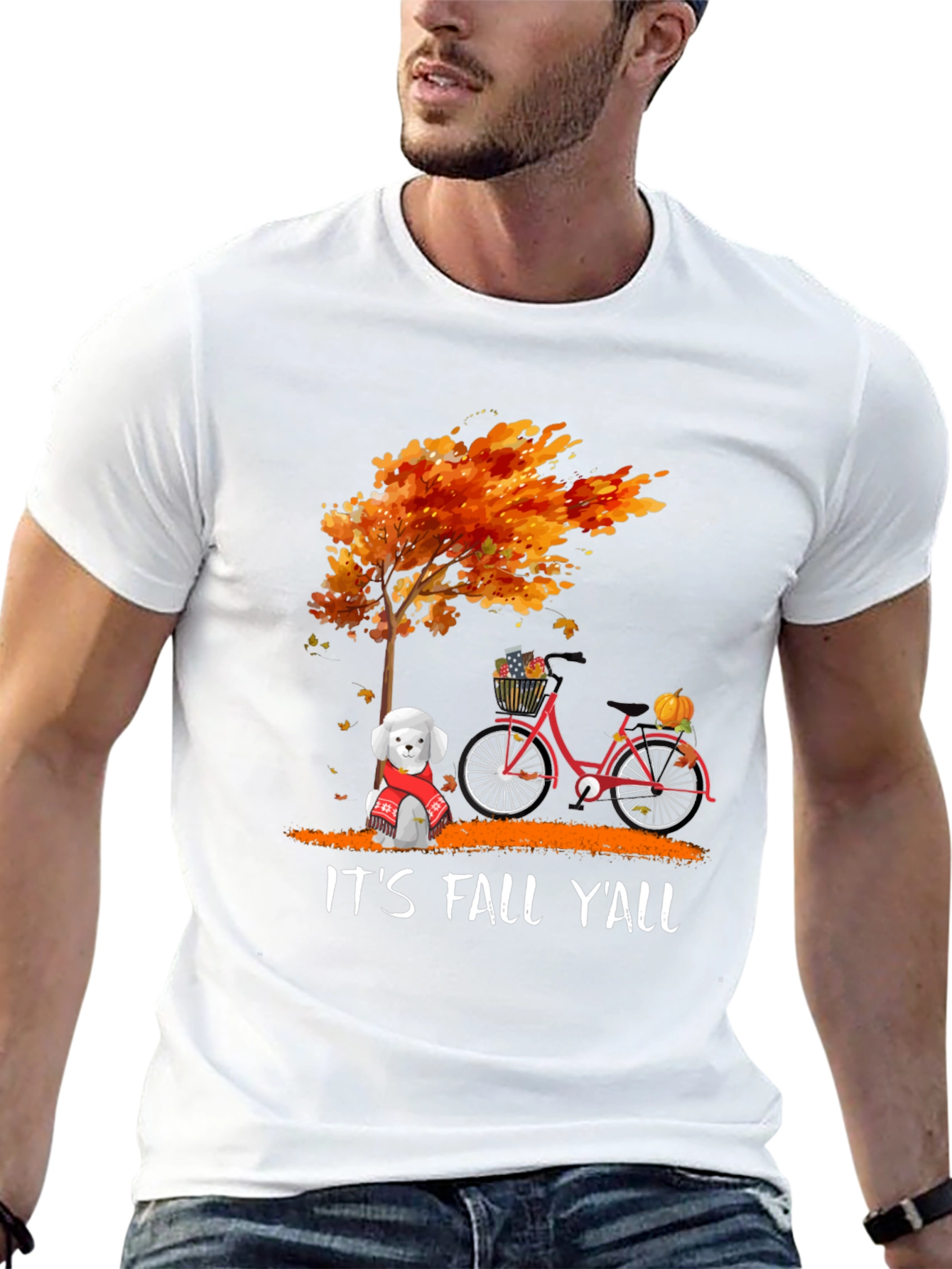 Fall Yall T-Shirt: Autumn Tree Dog & Bike Design