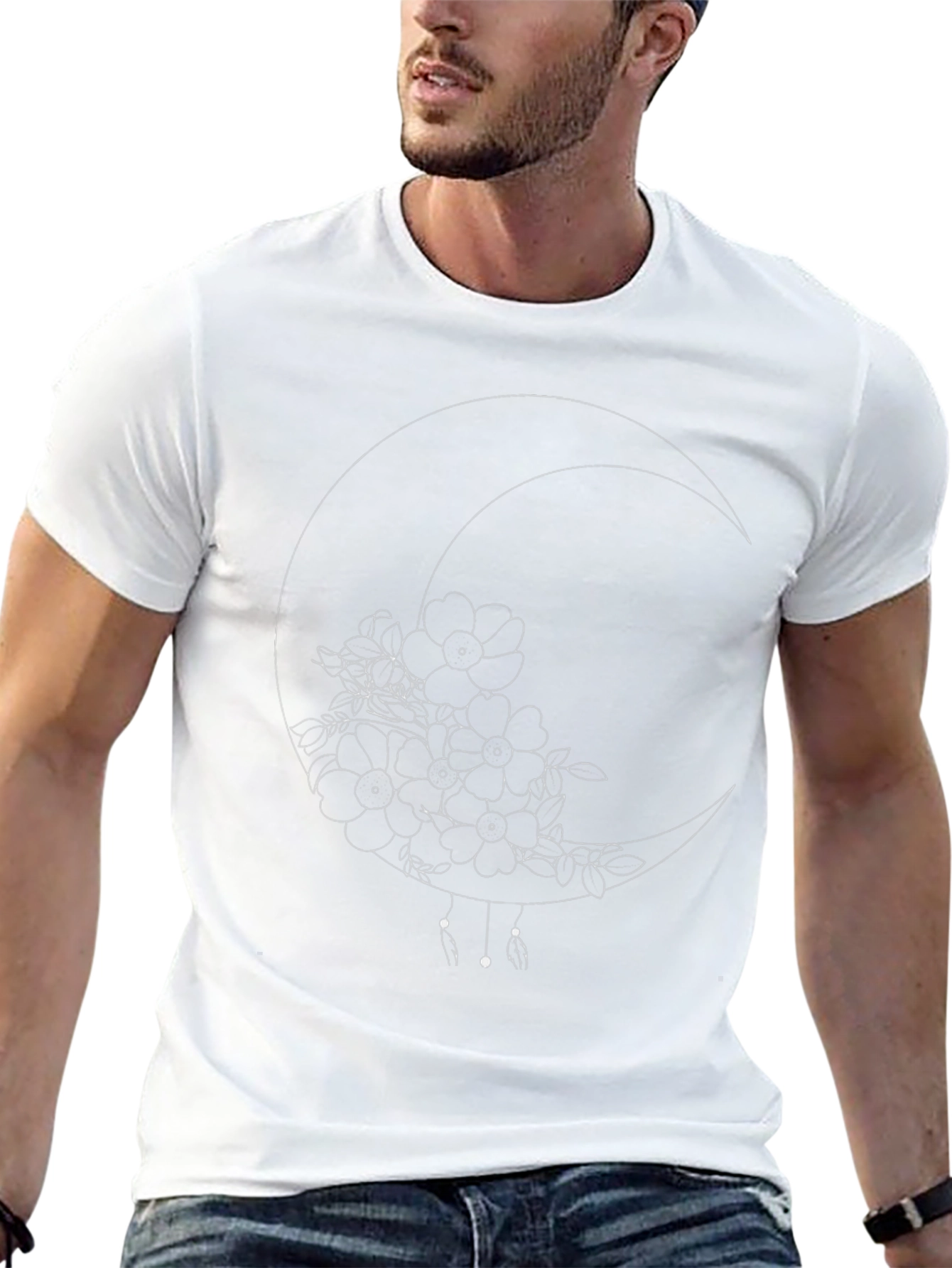 Floral Crescent Moon Black T-Shirt