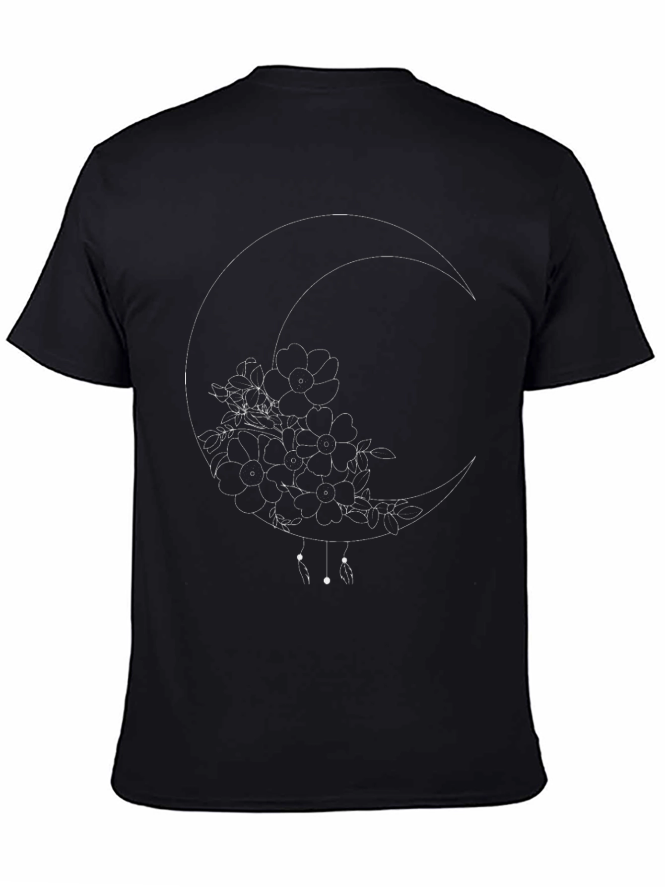 Floral Crescent Moon Black T-Shirt
