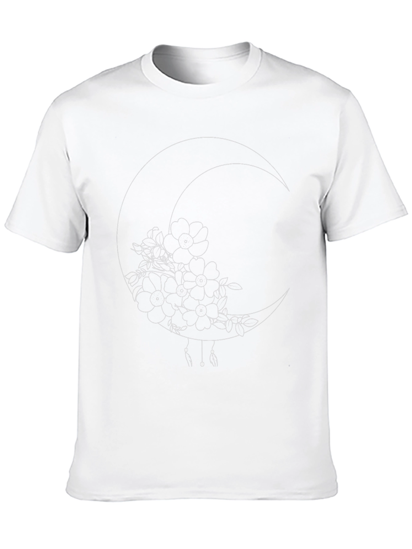 Floral Crescent Moon Black T-Shirt