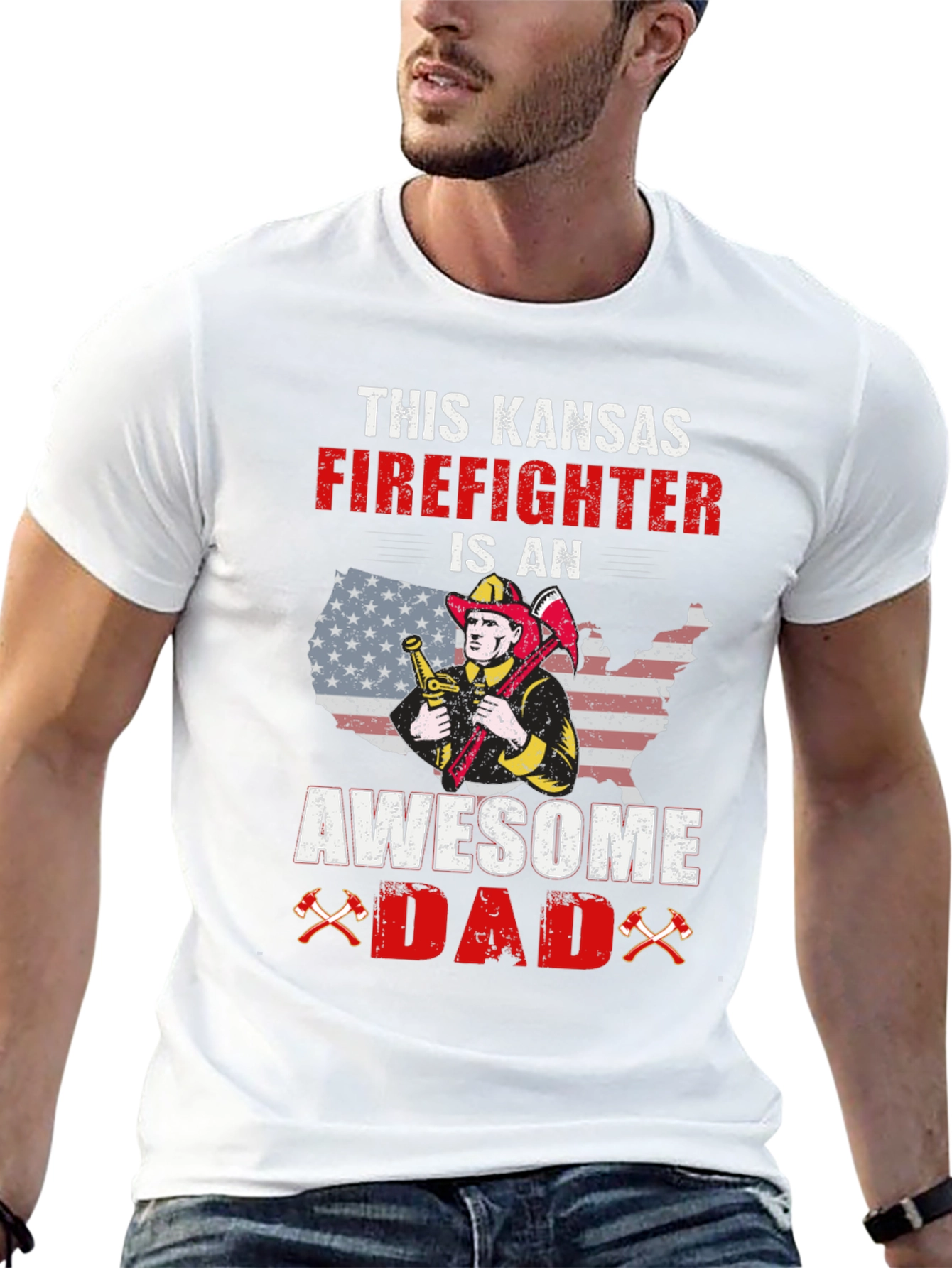 Kansas Firefighter Awesome Dad Graphic T-Shirt