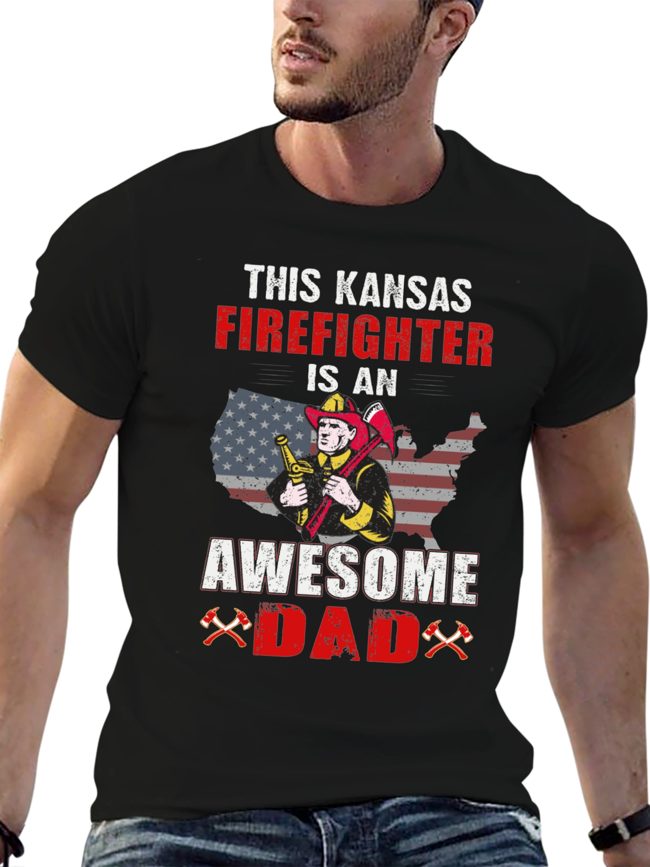 Kansas Firefighter Awesome Dad Graphic T-Shirt