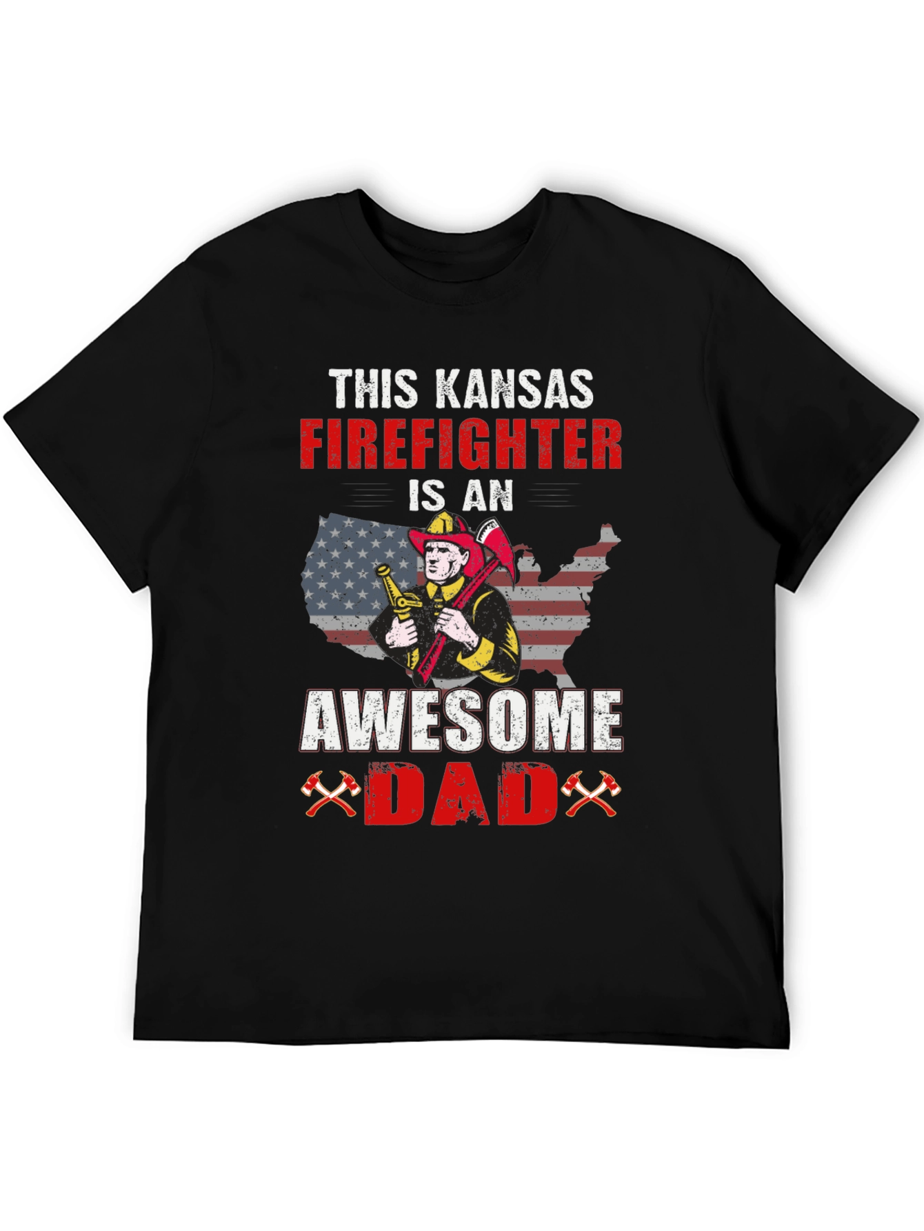 Kansas Firefighter Awesome Dad Graphic T-Shirt
