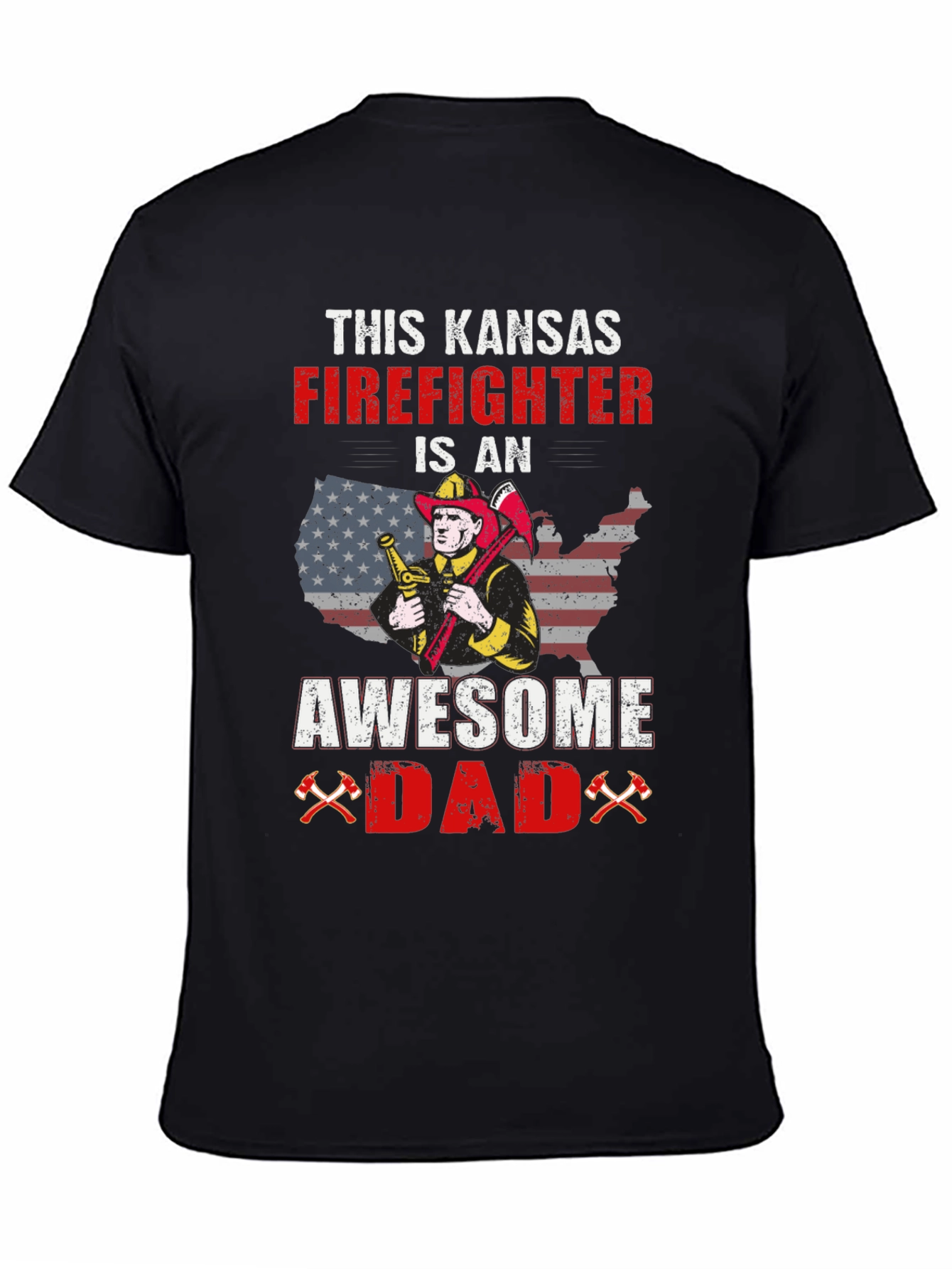 Kansas Firefighter Awesome Dad Graphic T-Shirt
