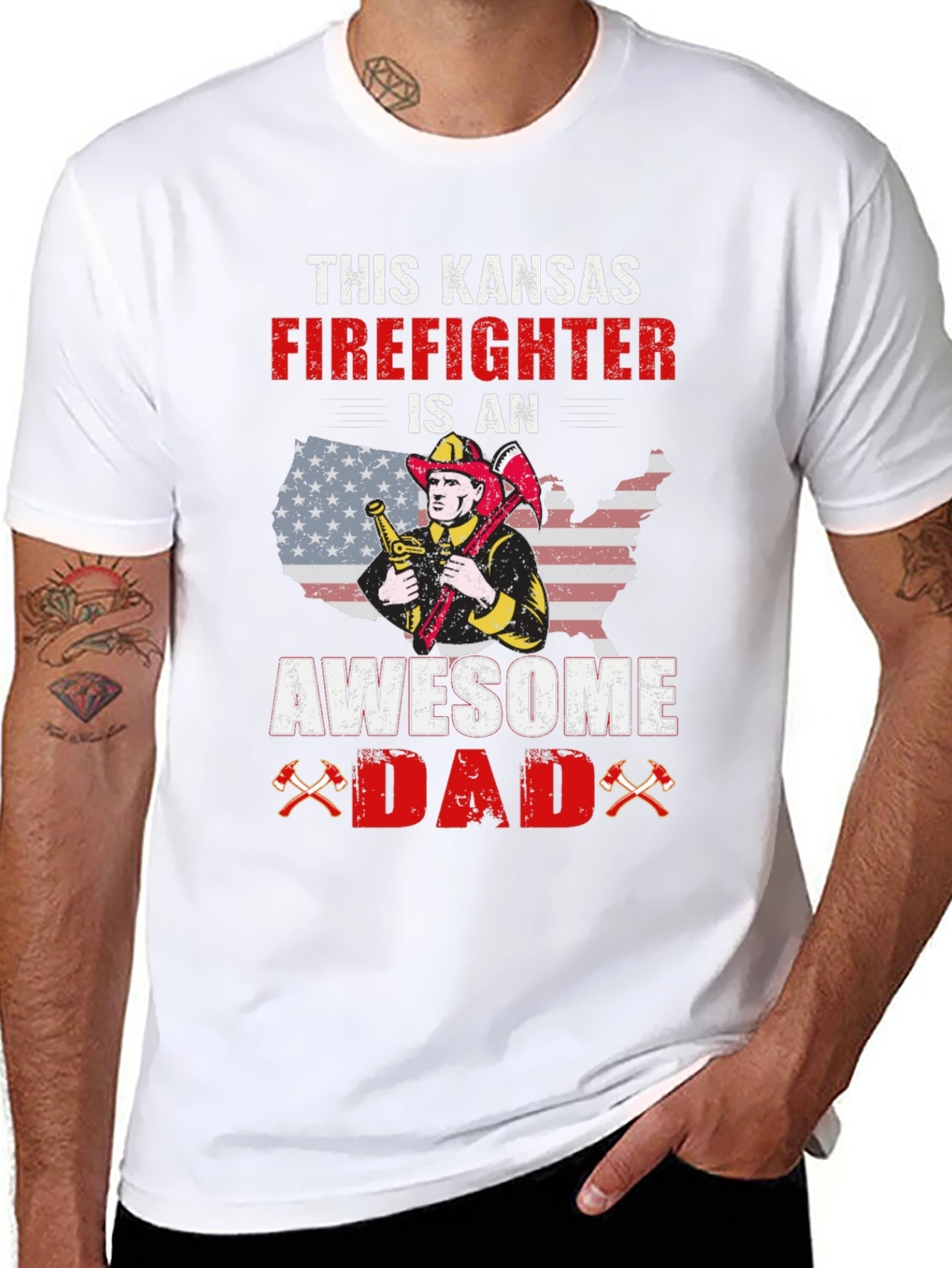 Kansas Firefighter Awesome Dad Graphic T-Shirt