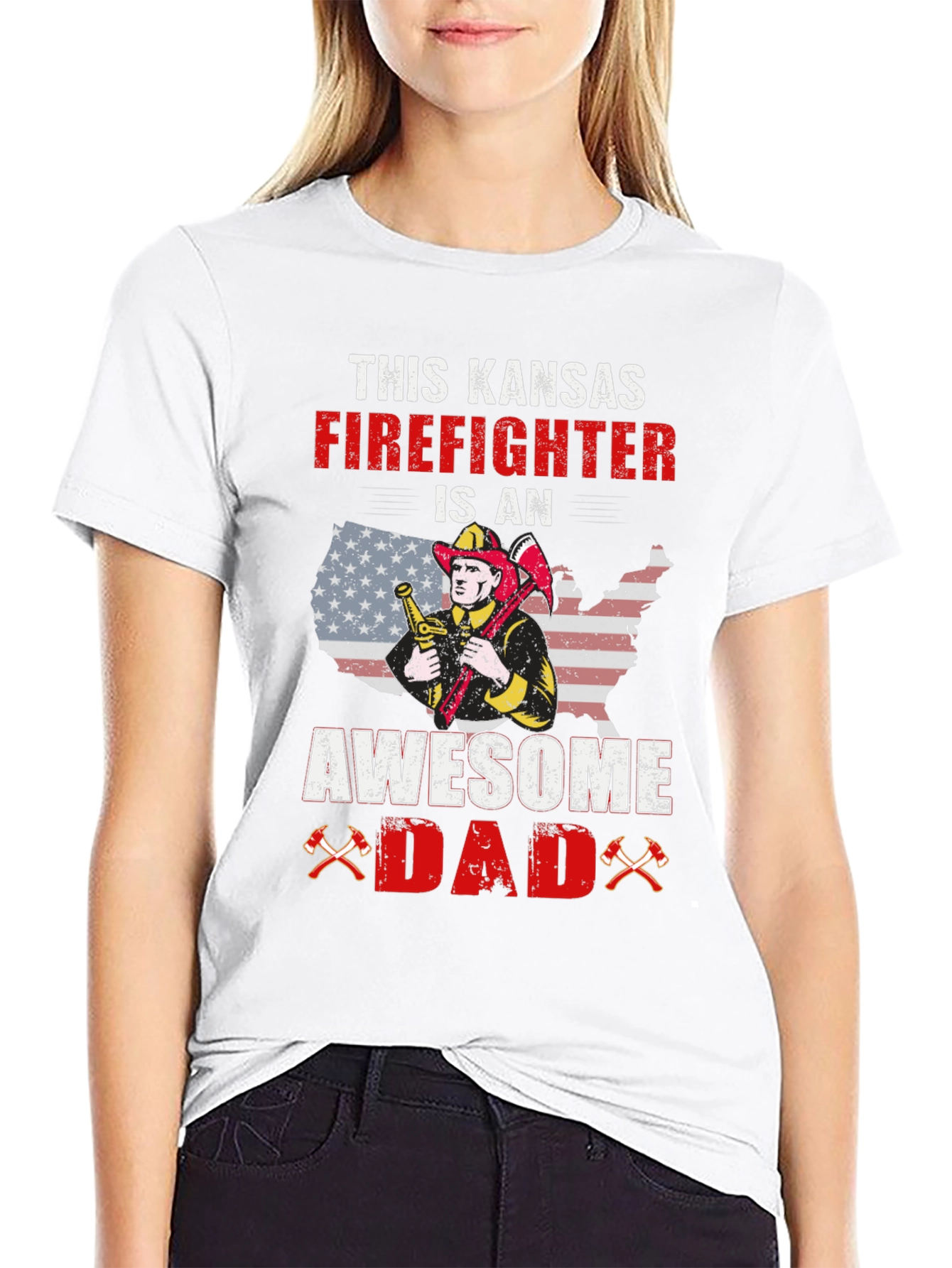 Kansas Firefighter Awesome Dad Graphic T-Shirt