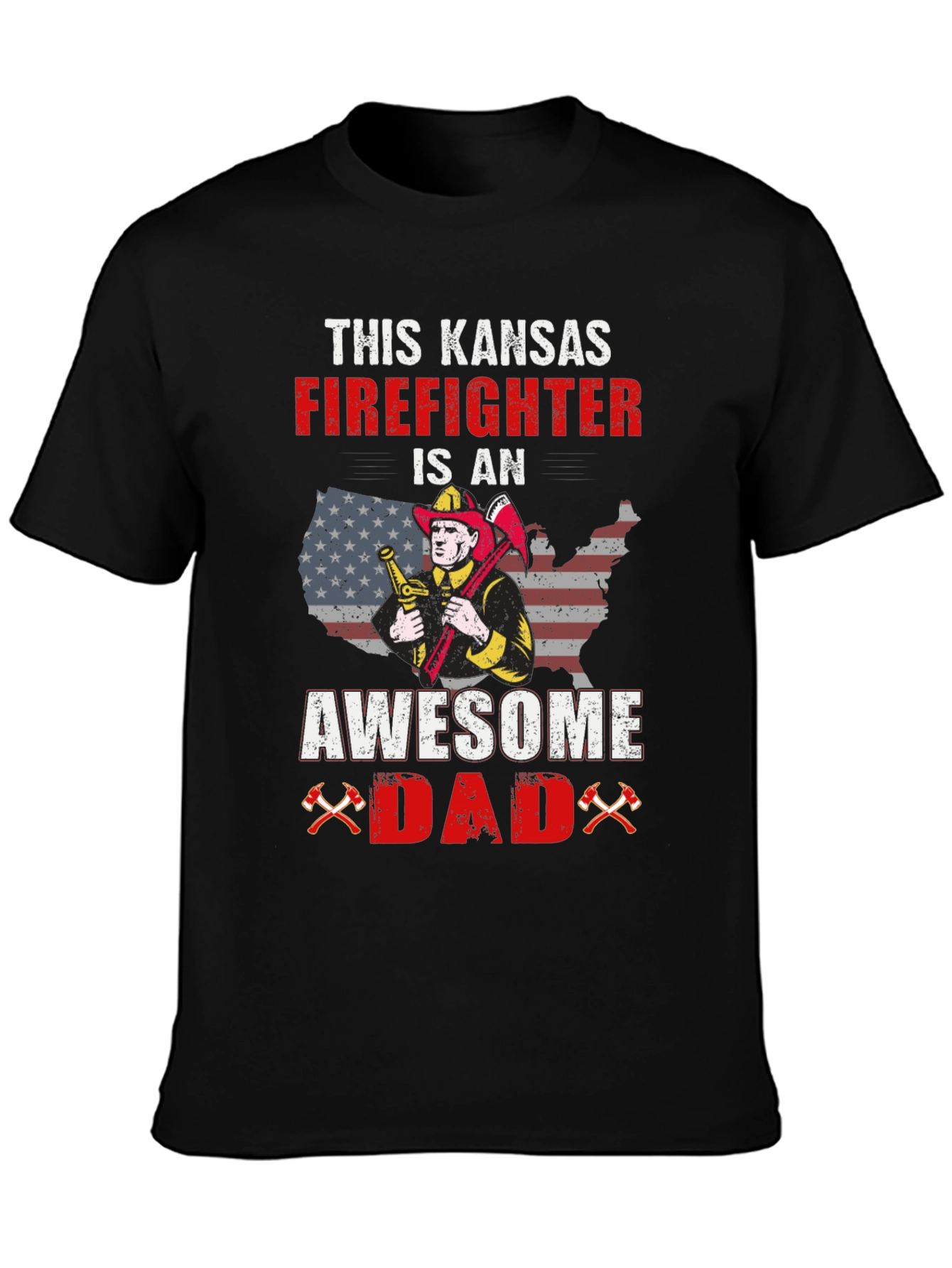 Kansas Firefighter Awesome Dad Graphic T-Shirt