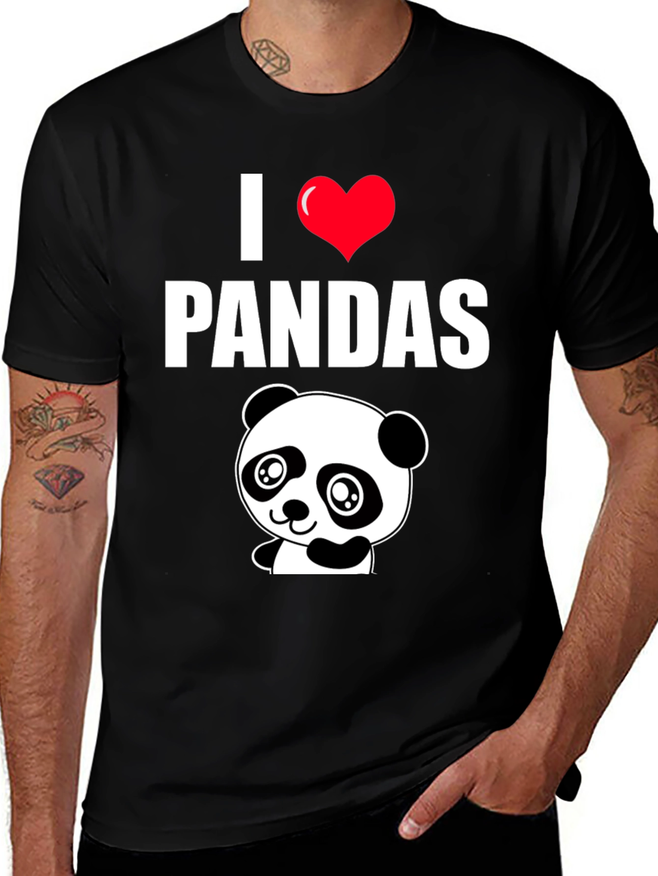 I Heart Pandas Black Graphic Tee Shirt