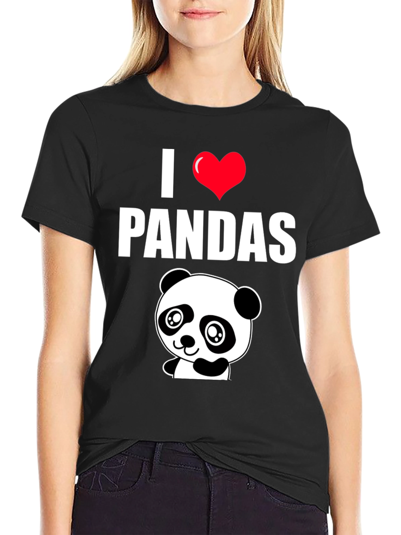I Heart Pandas Black Graphic Tee Shirt