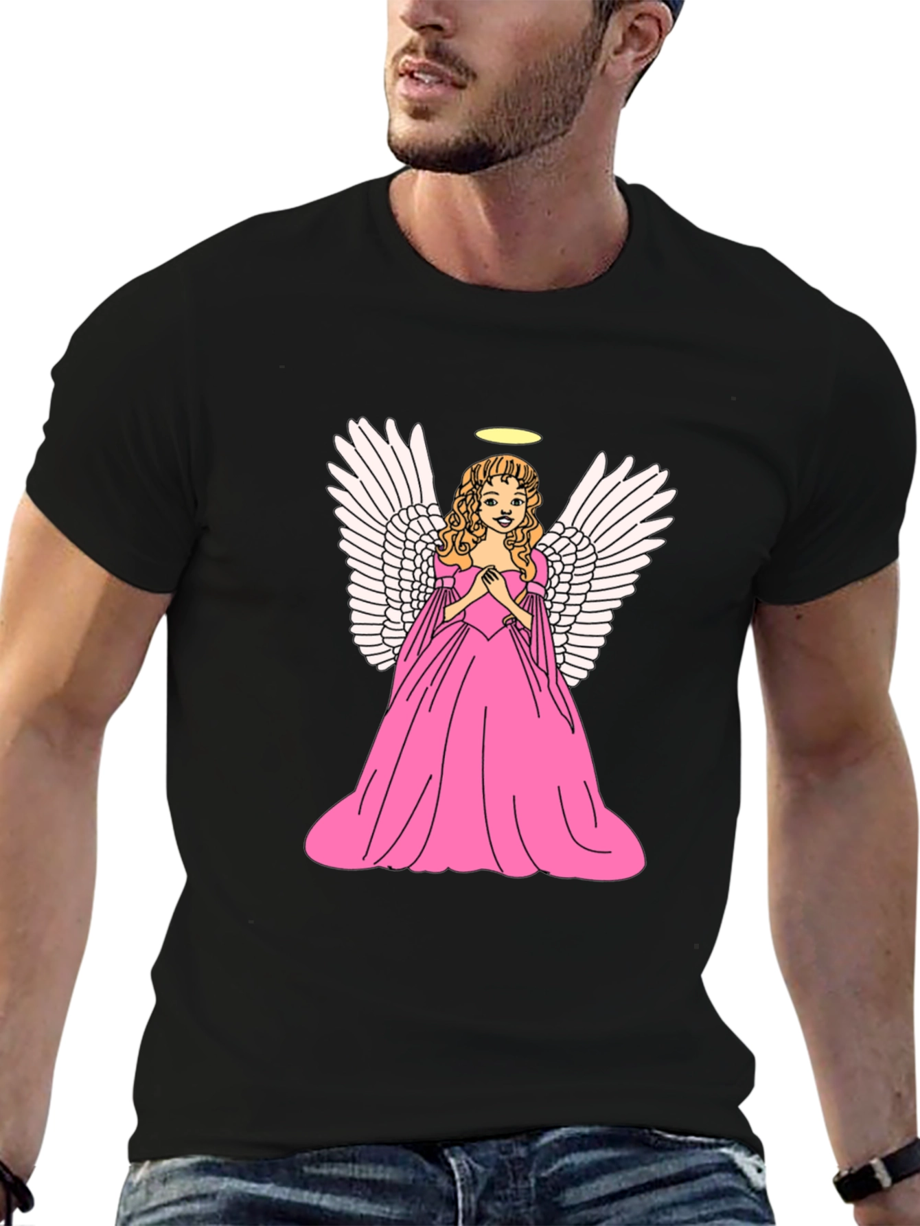 Angel Graphic Tee - Black Cotton T-Shirt