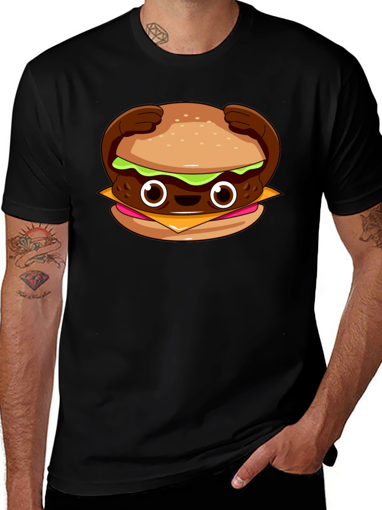 Cute Burger Graphic T-Shirt - Black