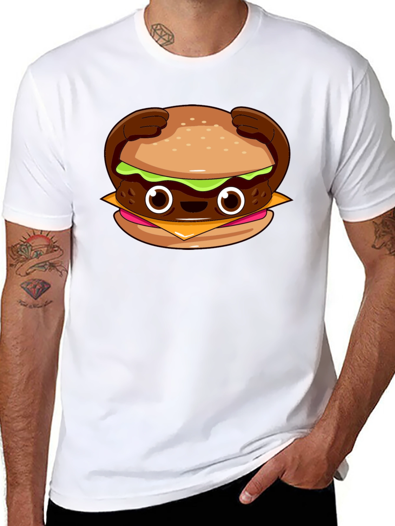 Cute Burger Graphic T-Shirt - Black