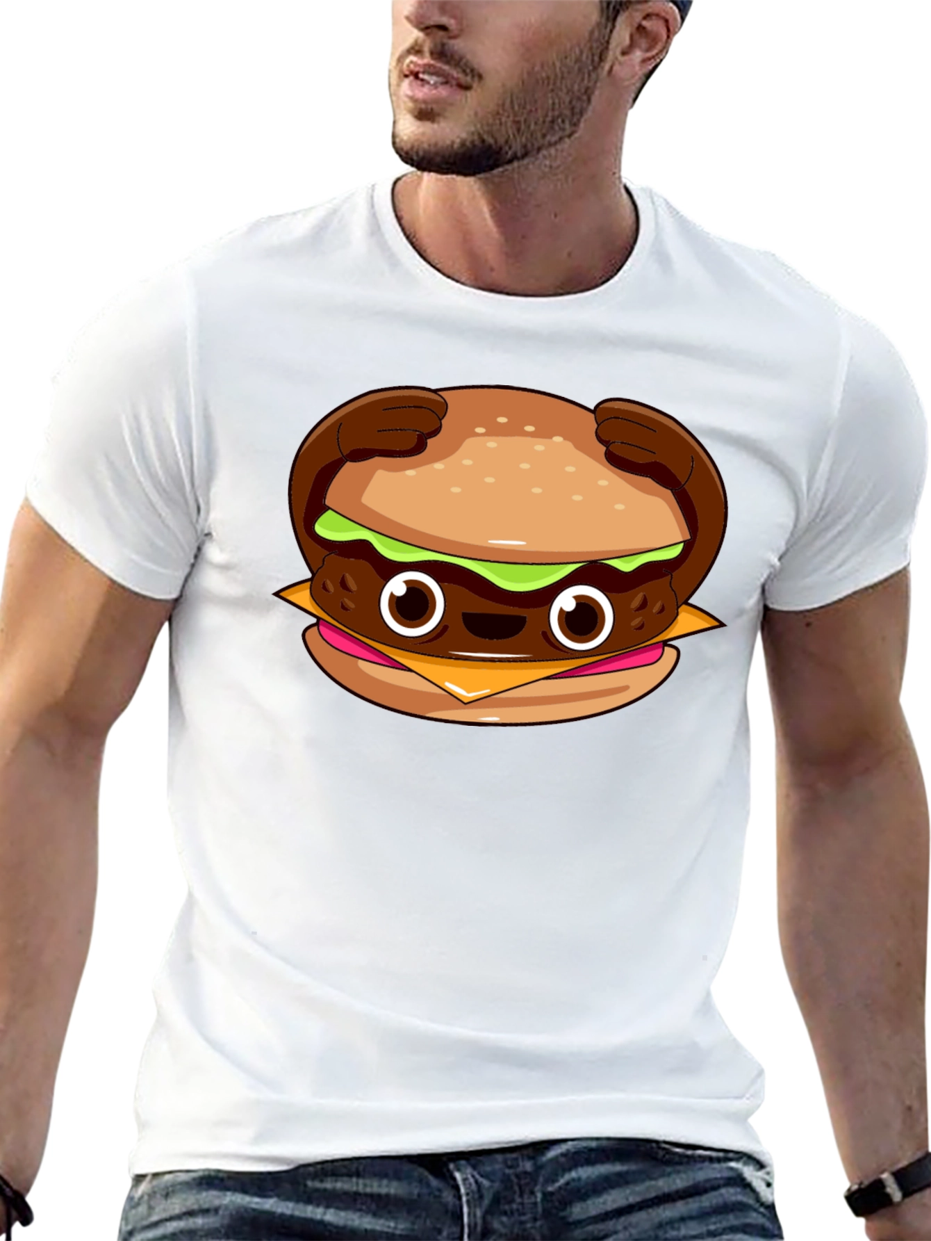 Cute Burger Graphic T-Shirt - Black
