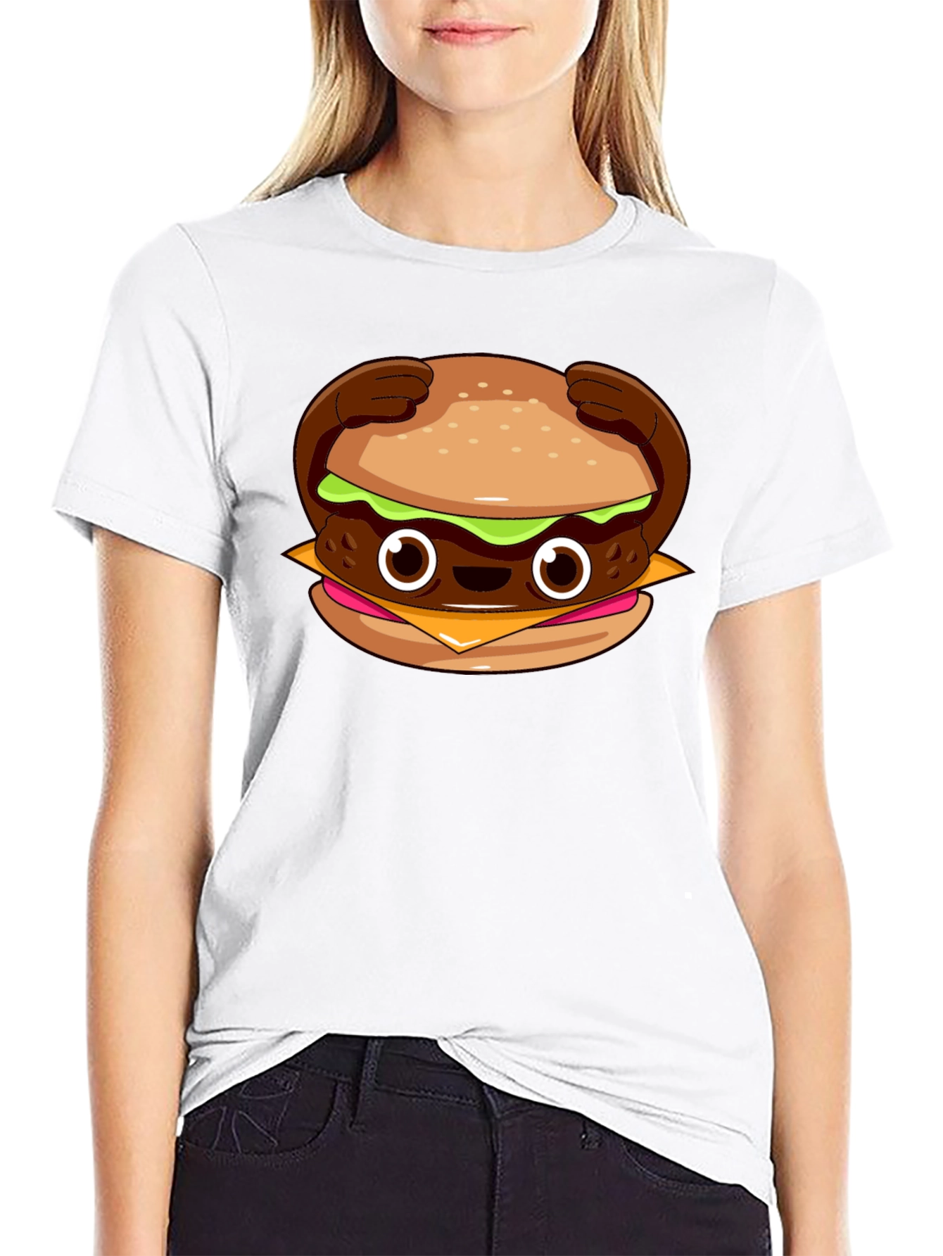 Cute Burger Graphic T-Shirt - Black