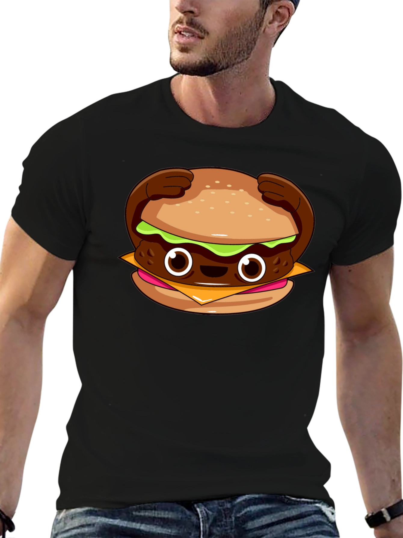 Cute Burger Graphic T-Shirt - Black