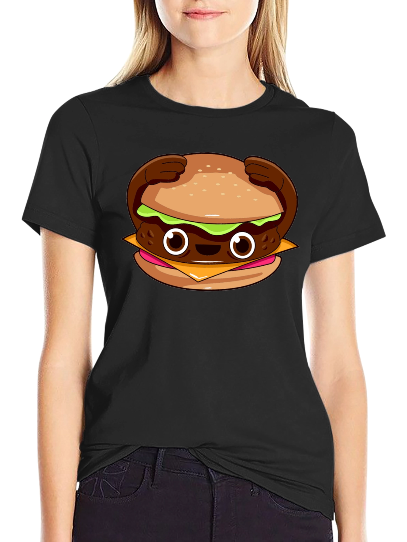 Cute Burger Graphic T-Shirt - Black