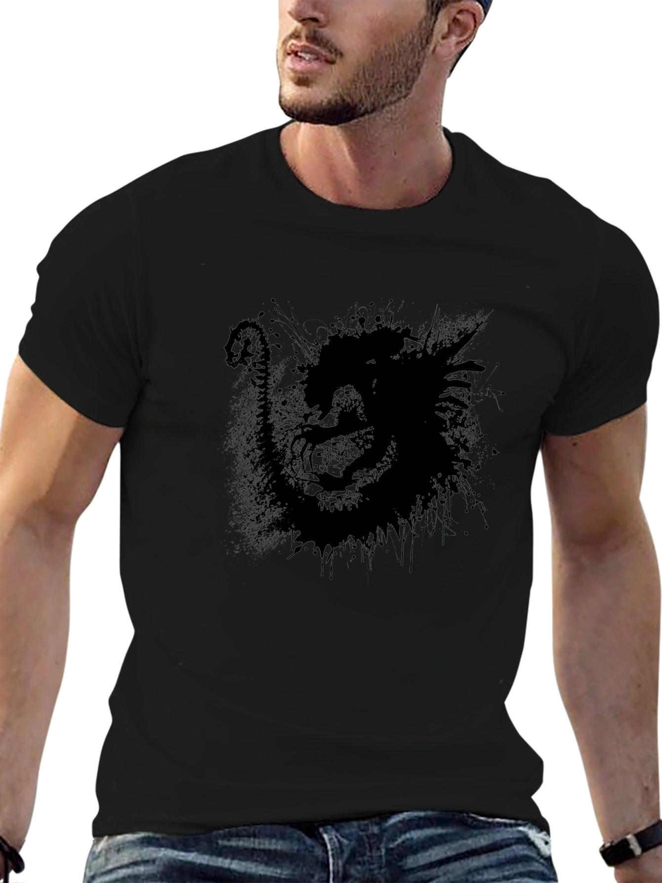 Mens Black Graphic T-Shirt - Abstract Dark Design