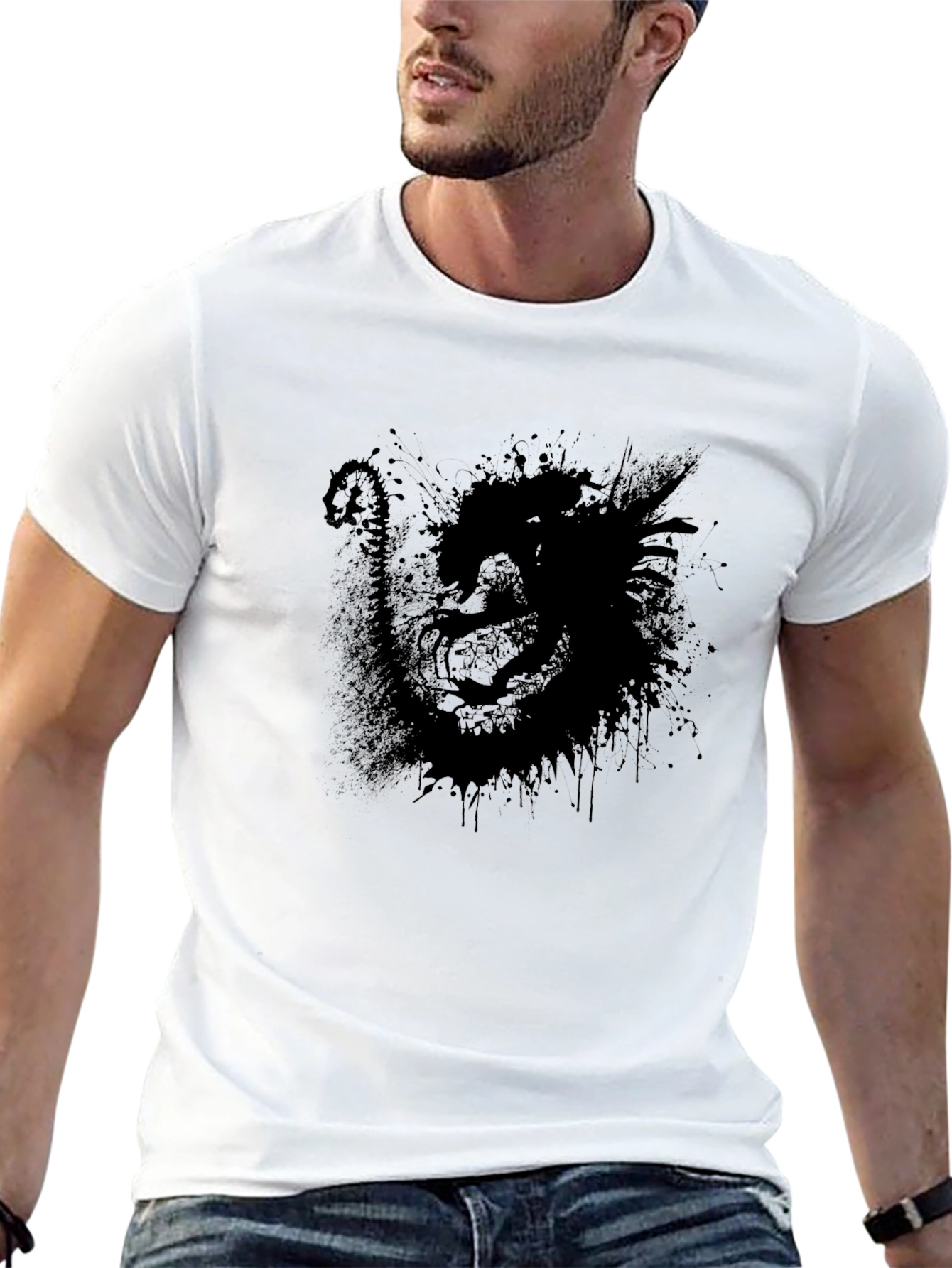 Mens Black Graphic T-Shirt - Abstract Dark Design
